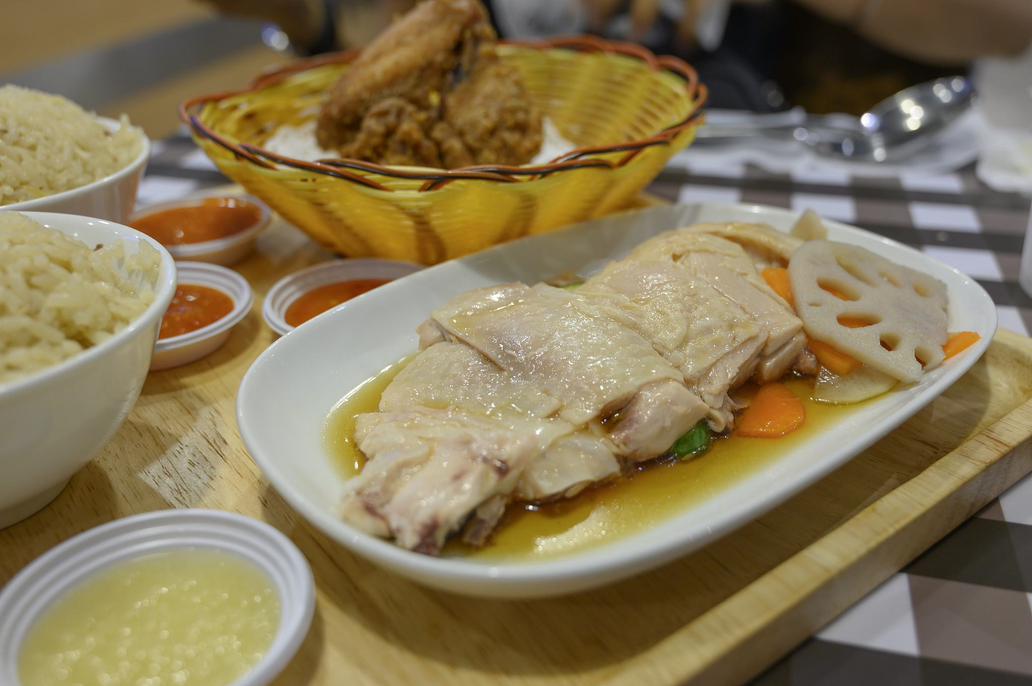 hainanese chicken rice,  chicken fried