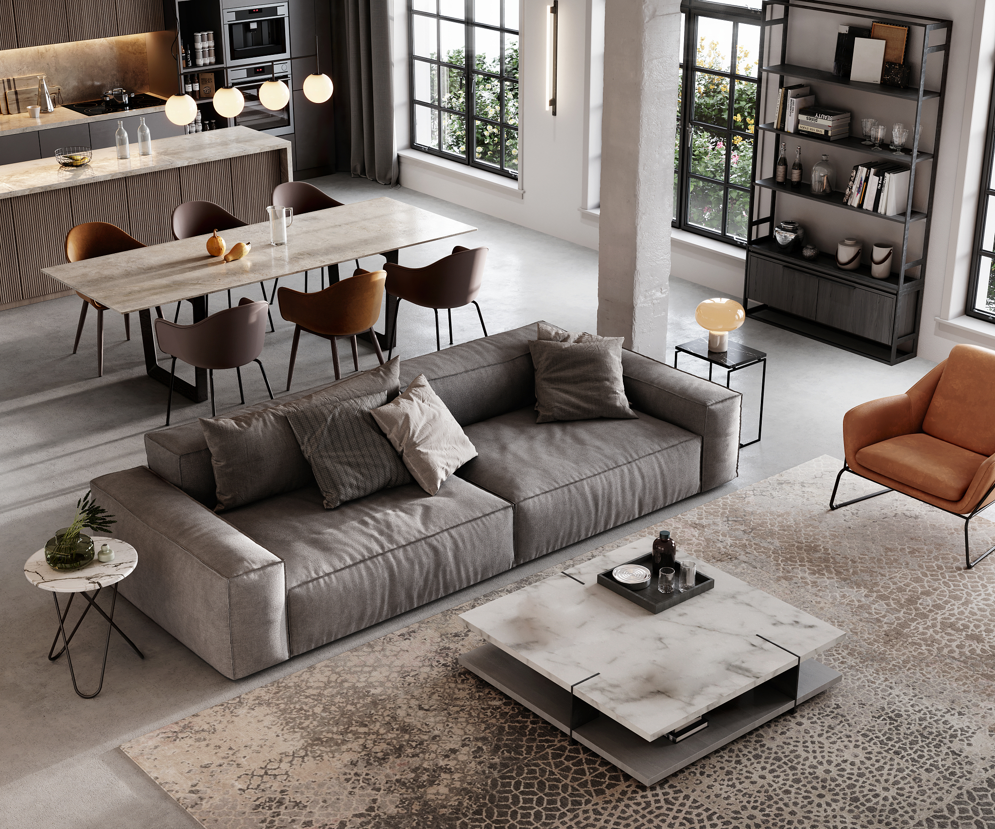 well furnished living room render