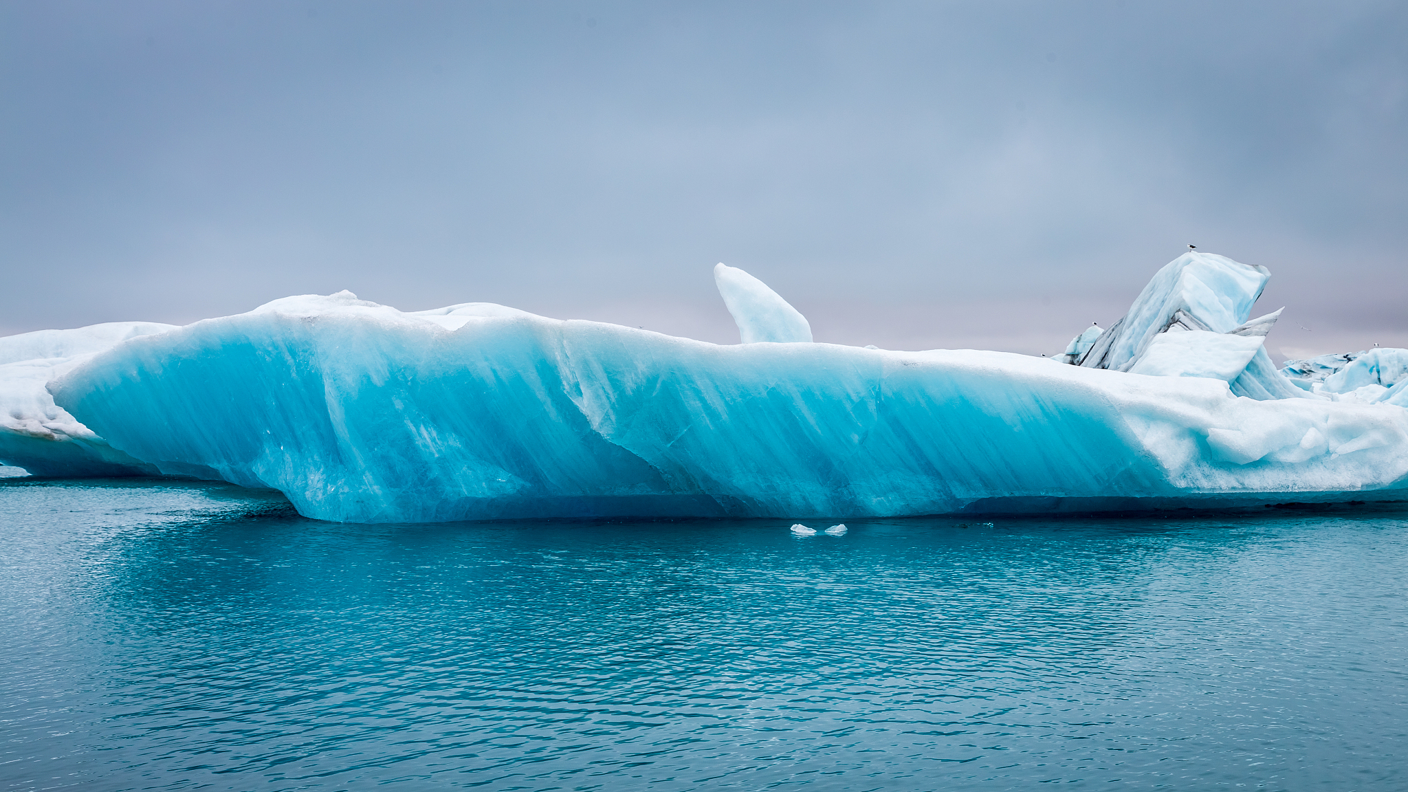 blue iceberg floating on lake in iceland