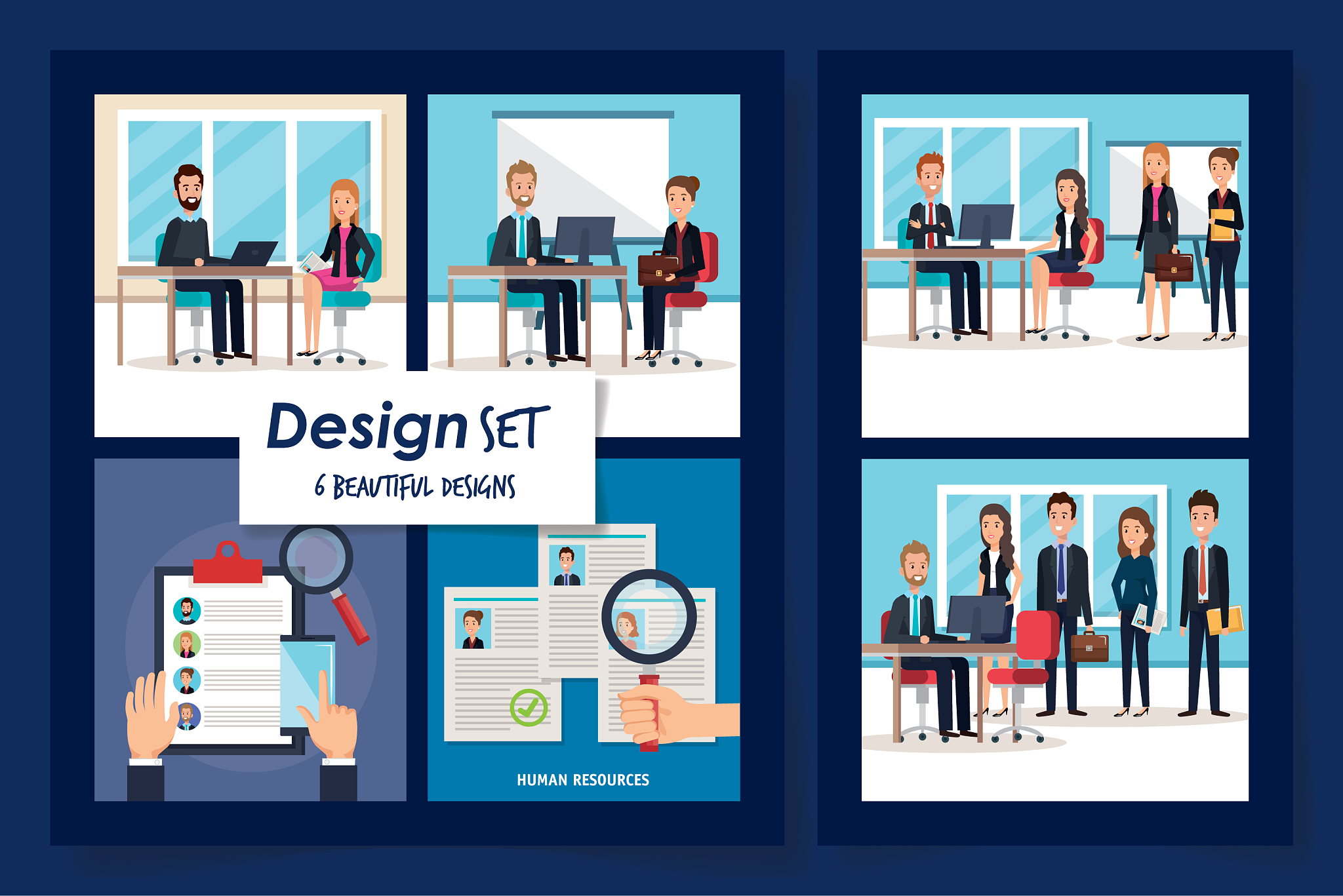 six designs scenes resources human with icons