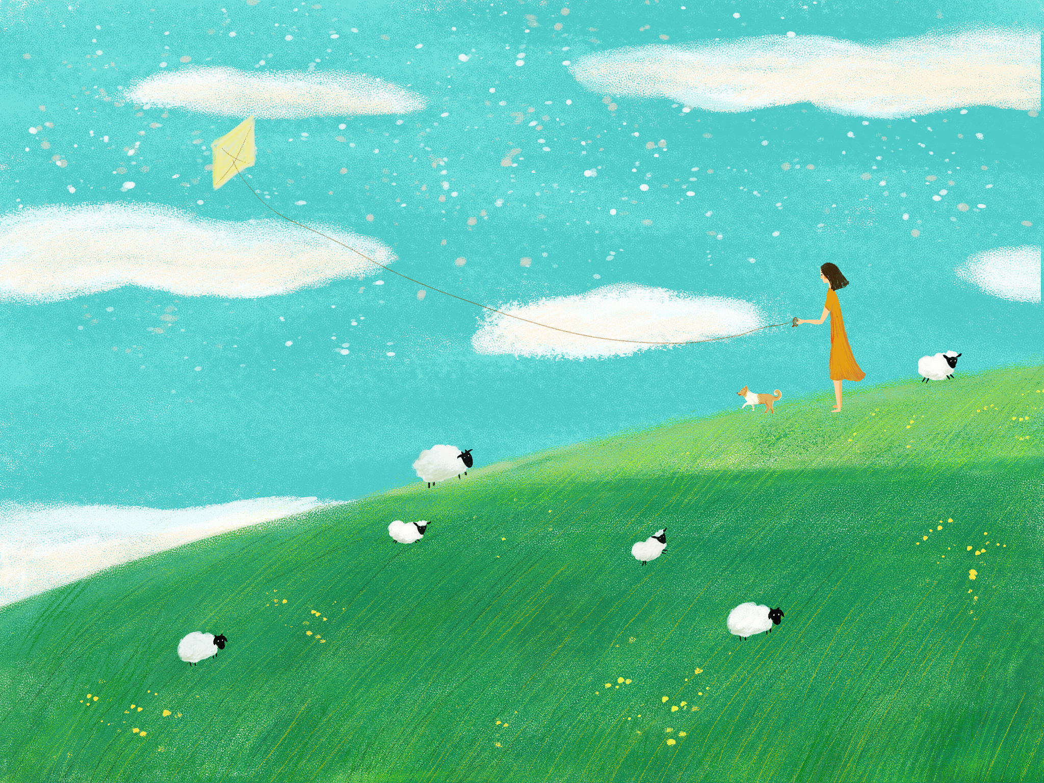 可爱女孩在雨中草原的图片变化：5种场景创意