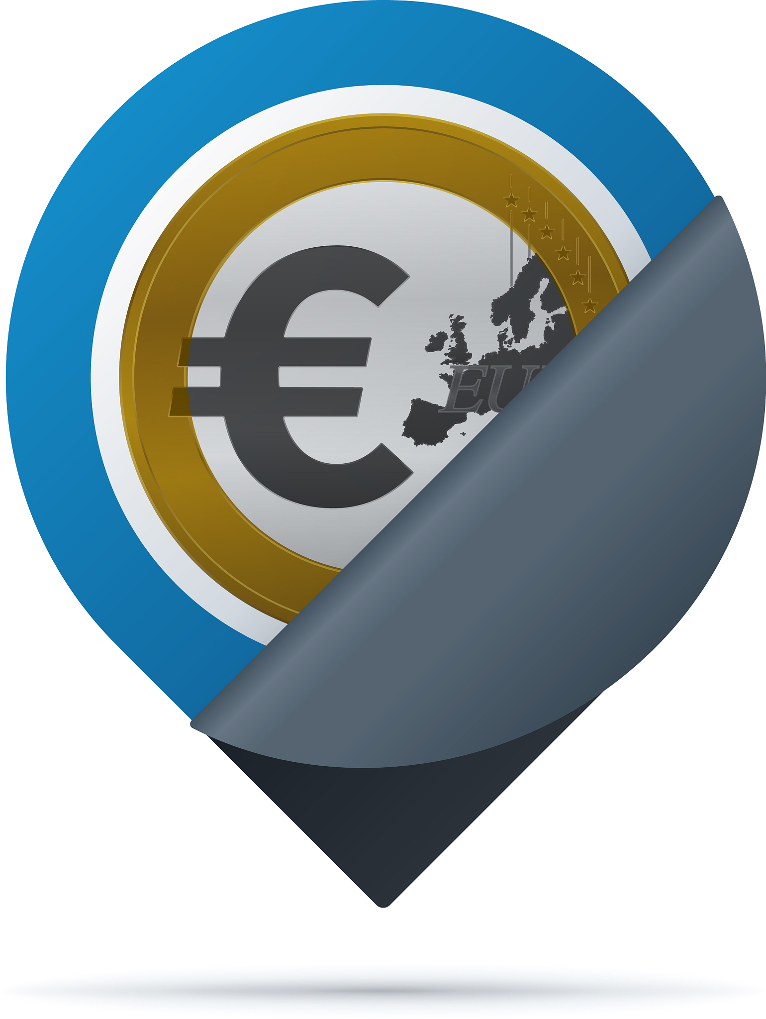 gold colored euro symbol address pin icon with