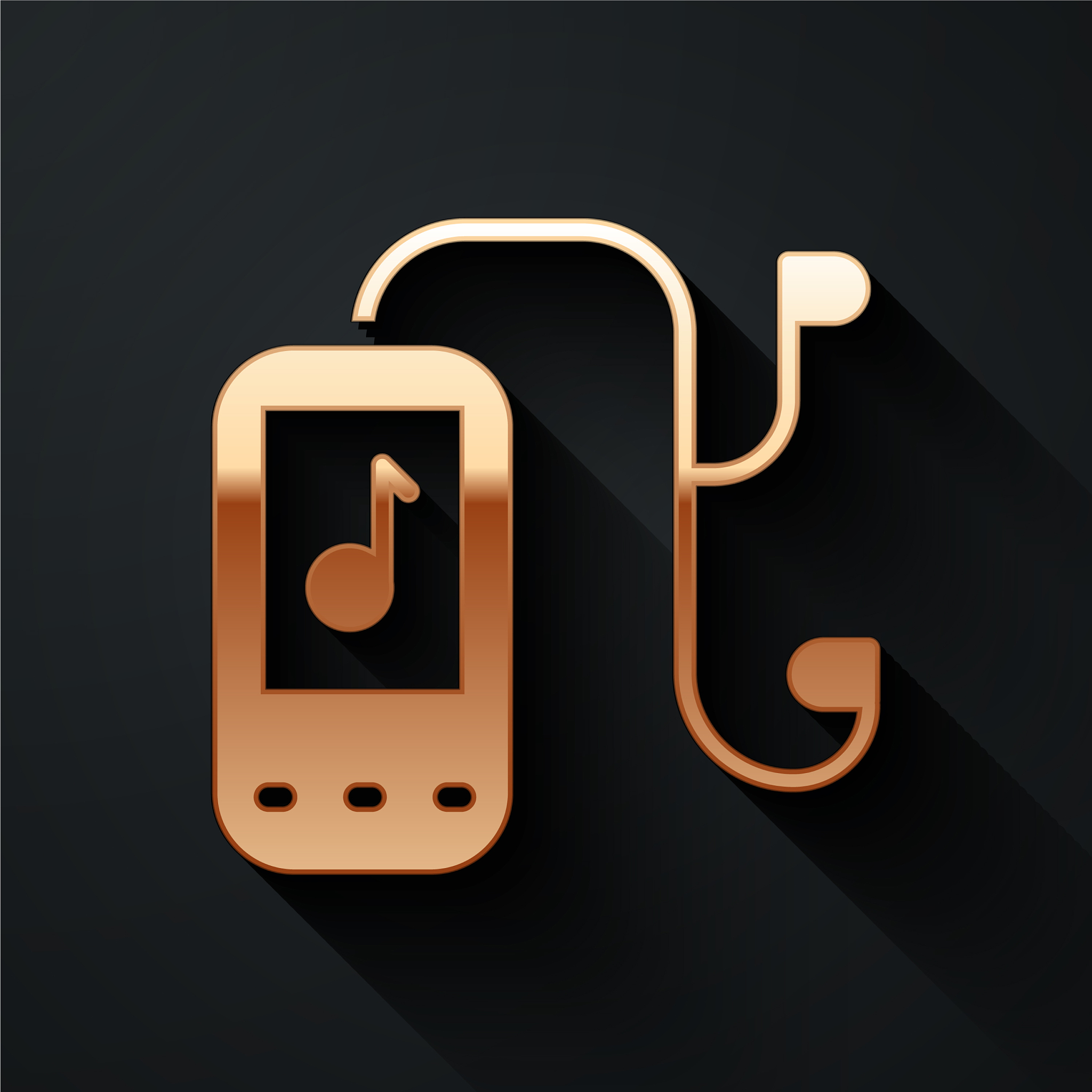 gold music player icon isolated on black