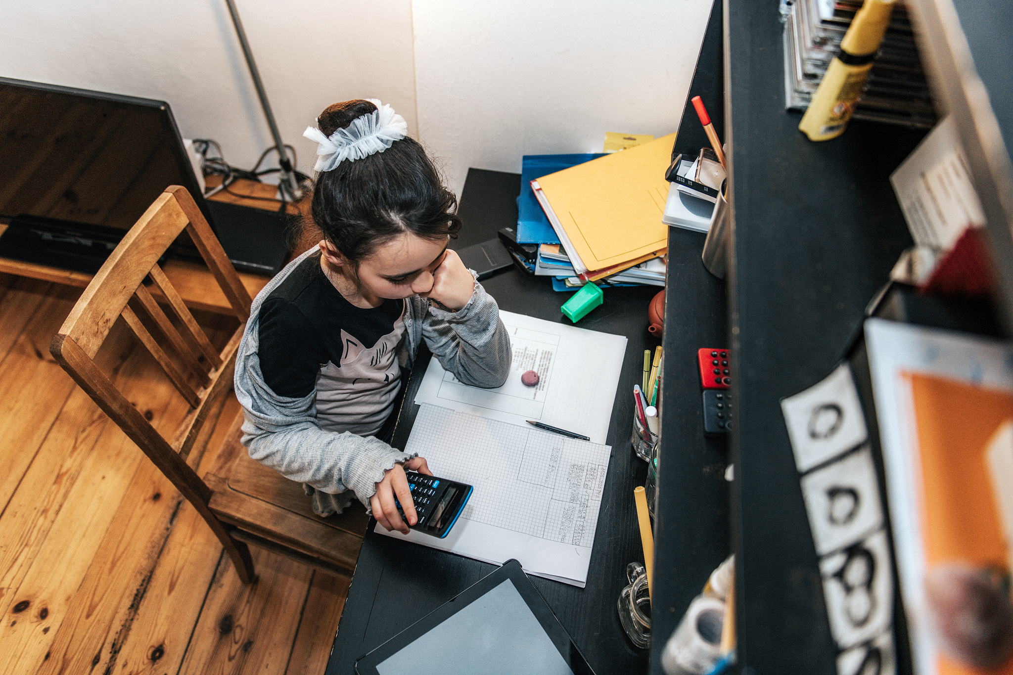 little girl doing homeschooling in mathematics