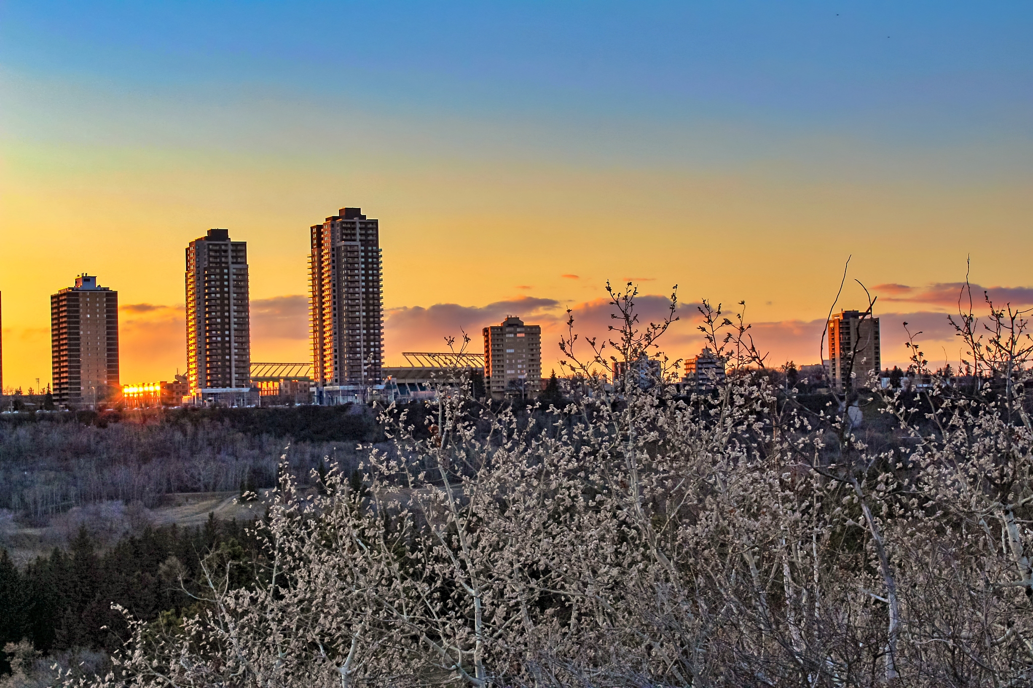sunset over buildings
