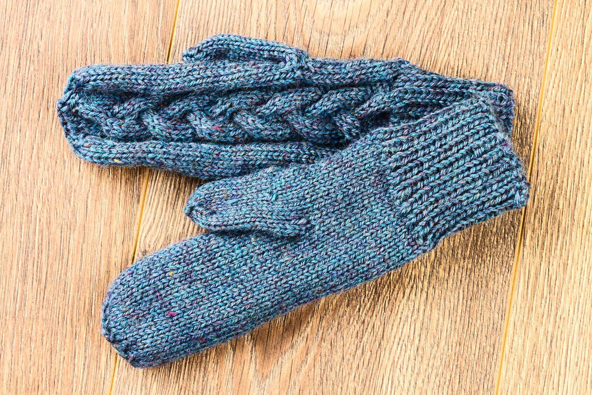 gray knitting mittens