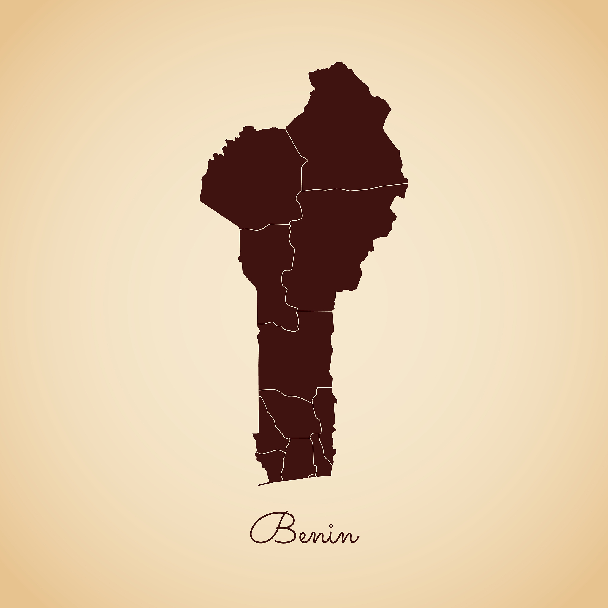 benin region map: retro style brown outline on old paper backgro