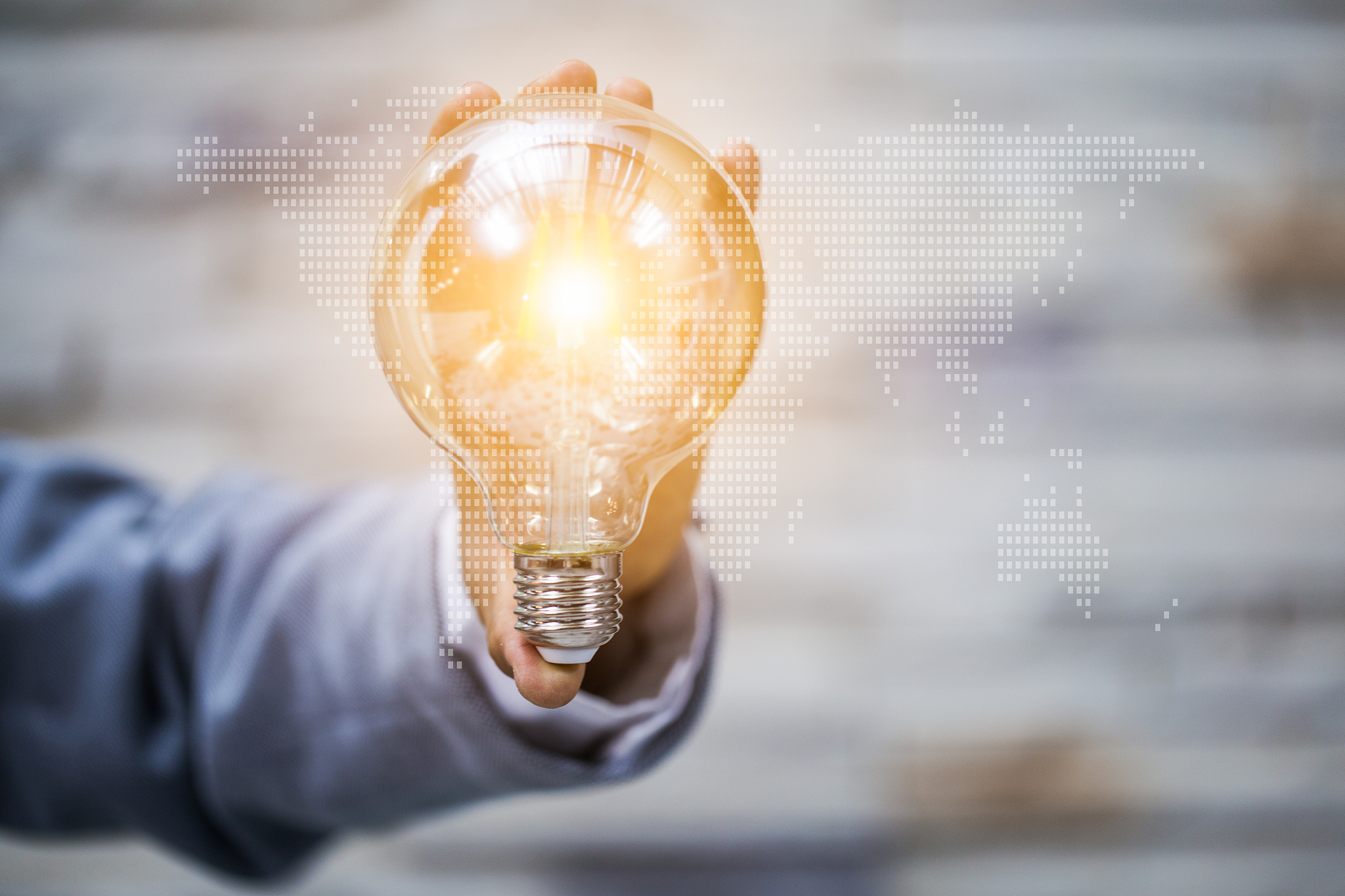 business man holding light bulbs, ideas of new ideas with innova