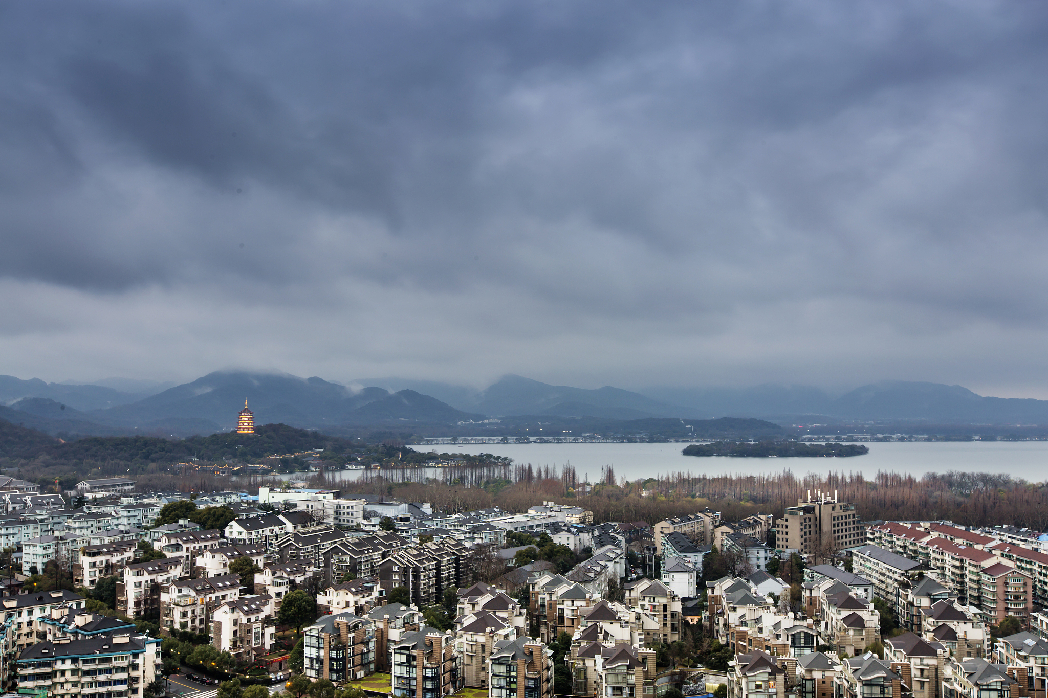 overlooking hangzhou west lake