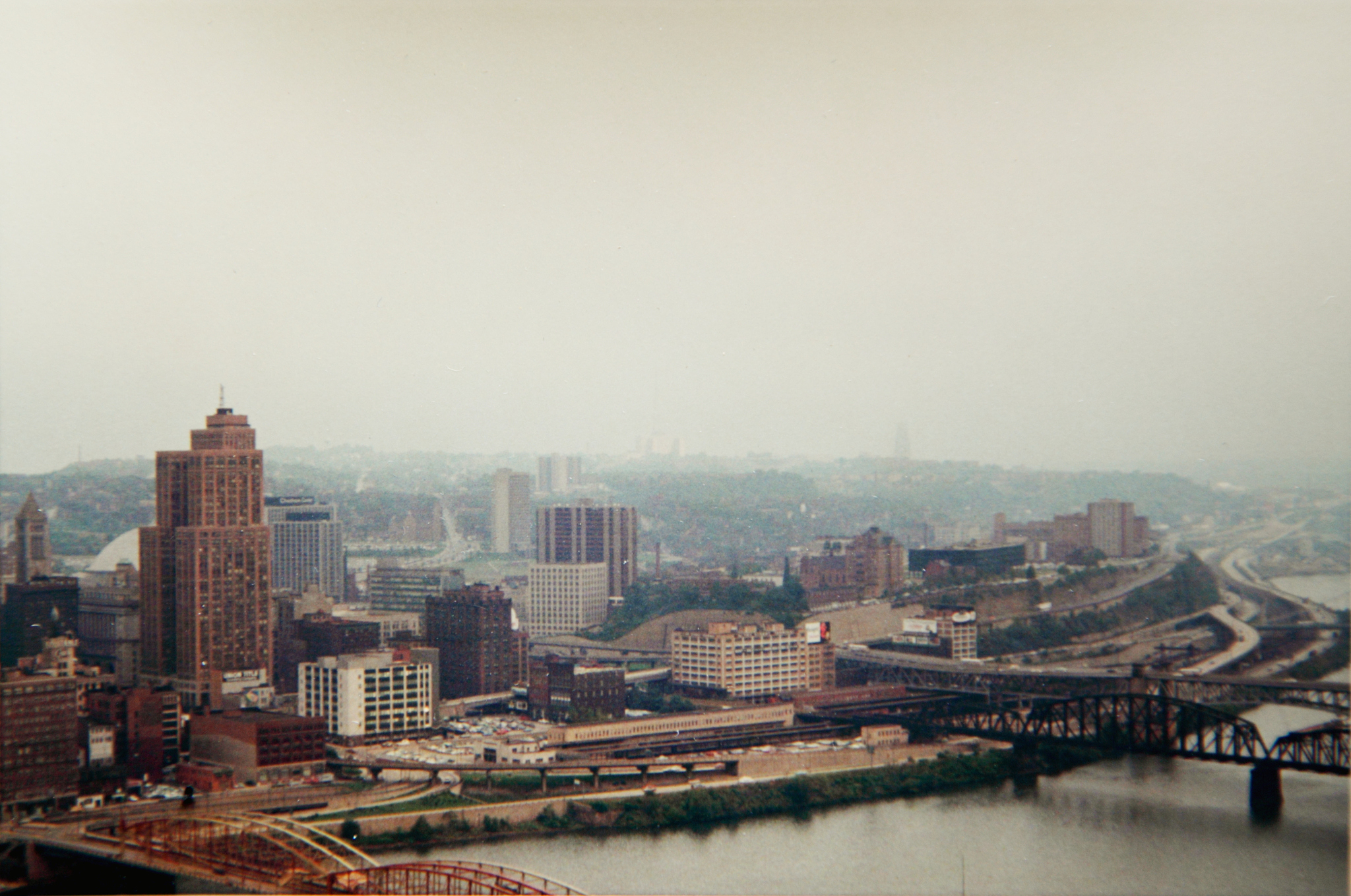 high angle view of cityscape in foggy weather