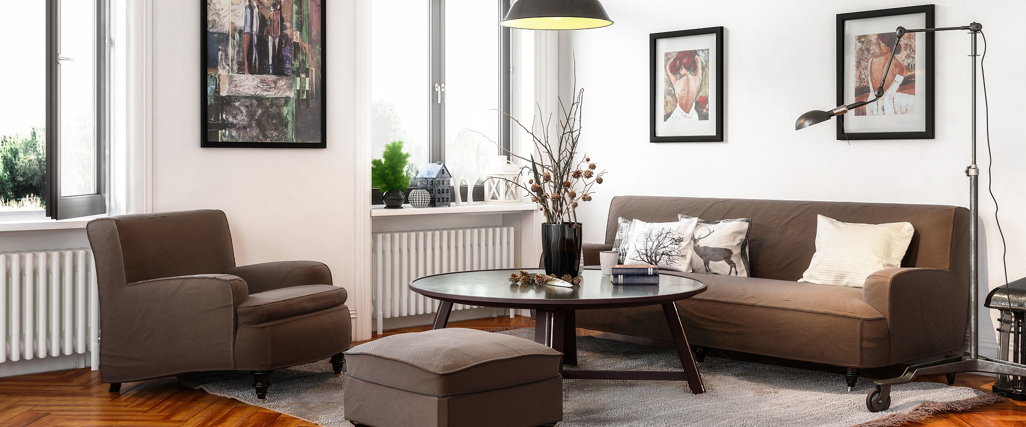 retro style apartment in panoramic view - 3d visualization