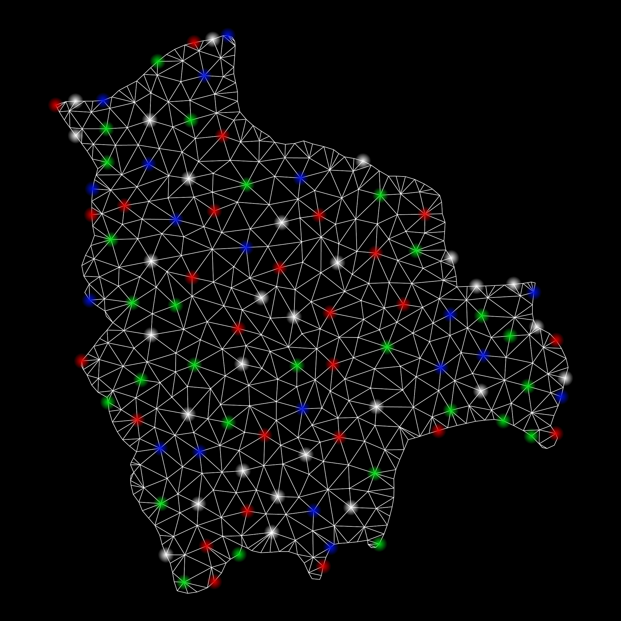 bright mesh network bolivia map with flash spots
