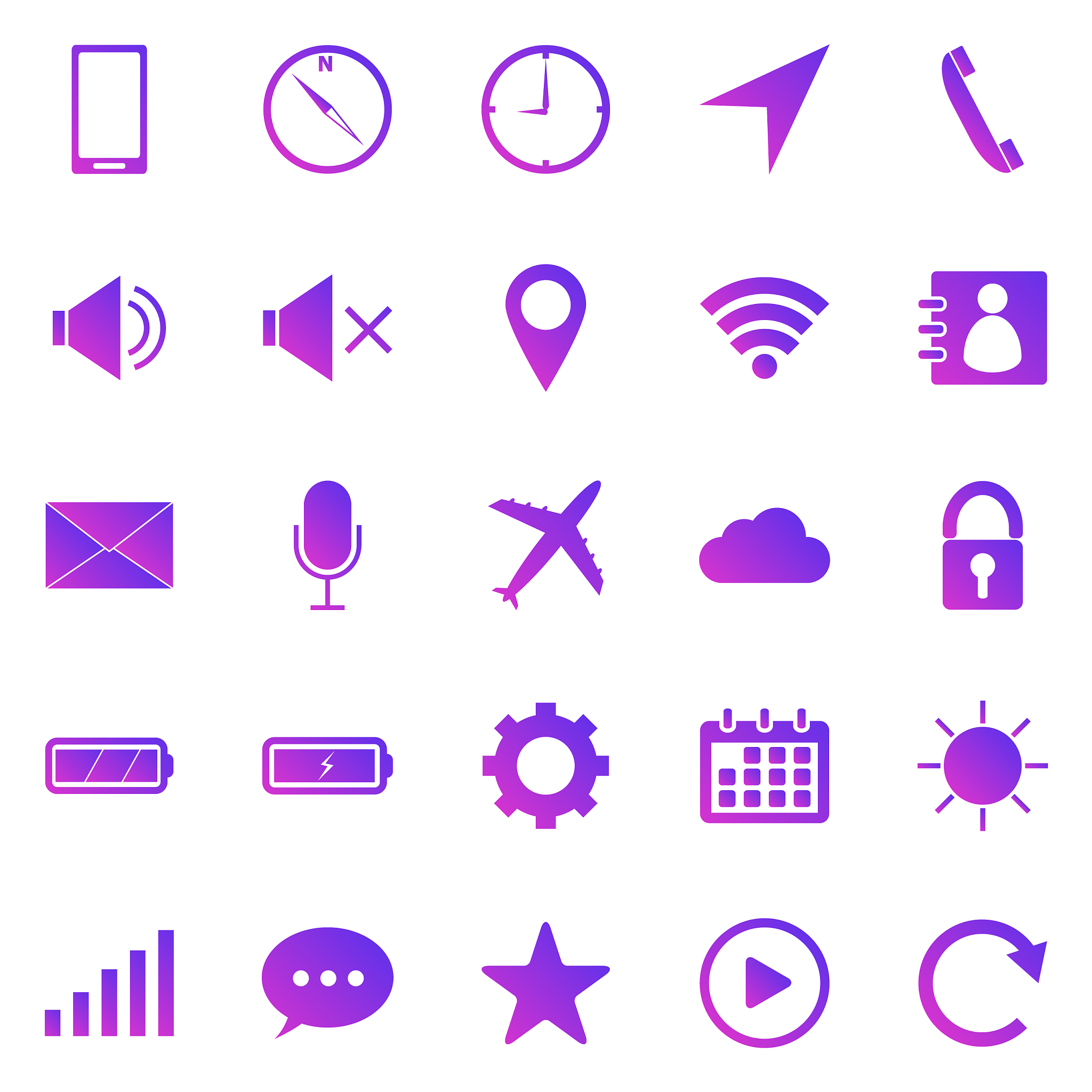 mobile phone gradient icons on white background