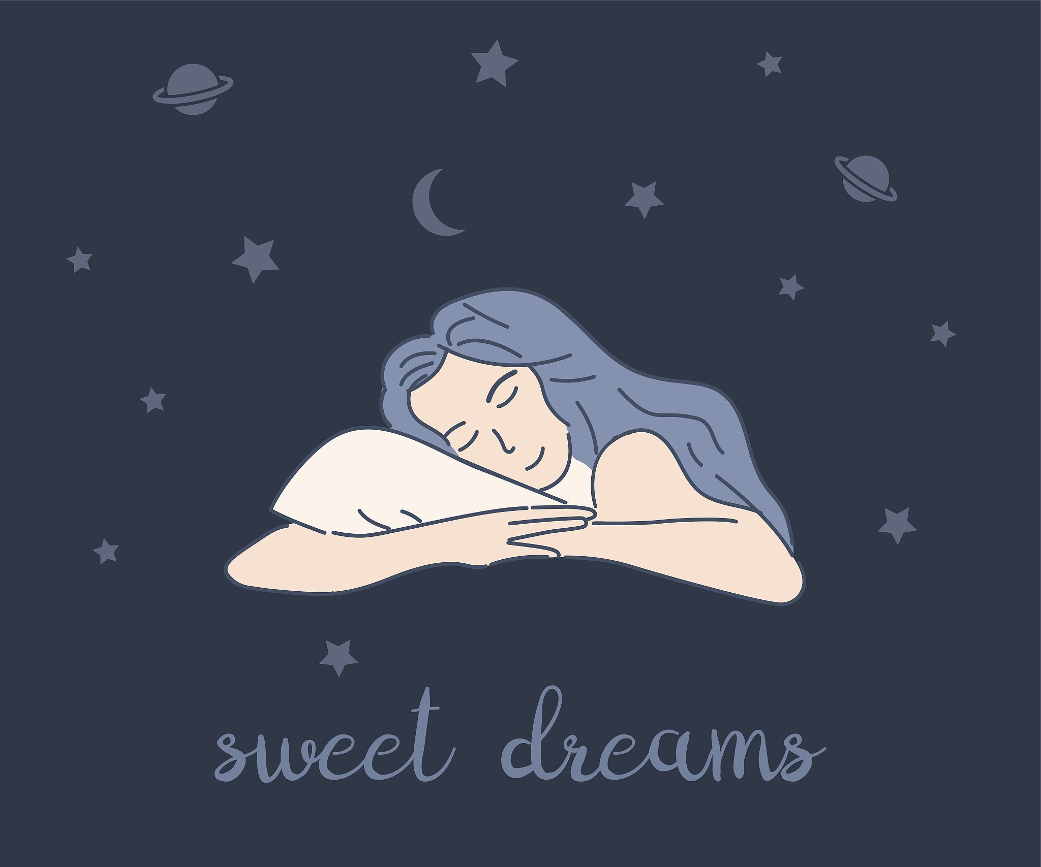 sweet dreams card design. woman sleeping and dreams about stars 