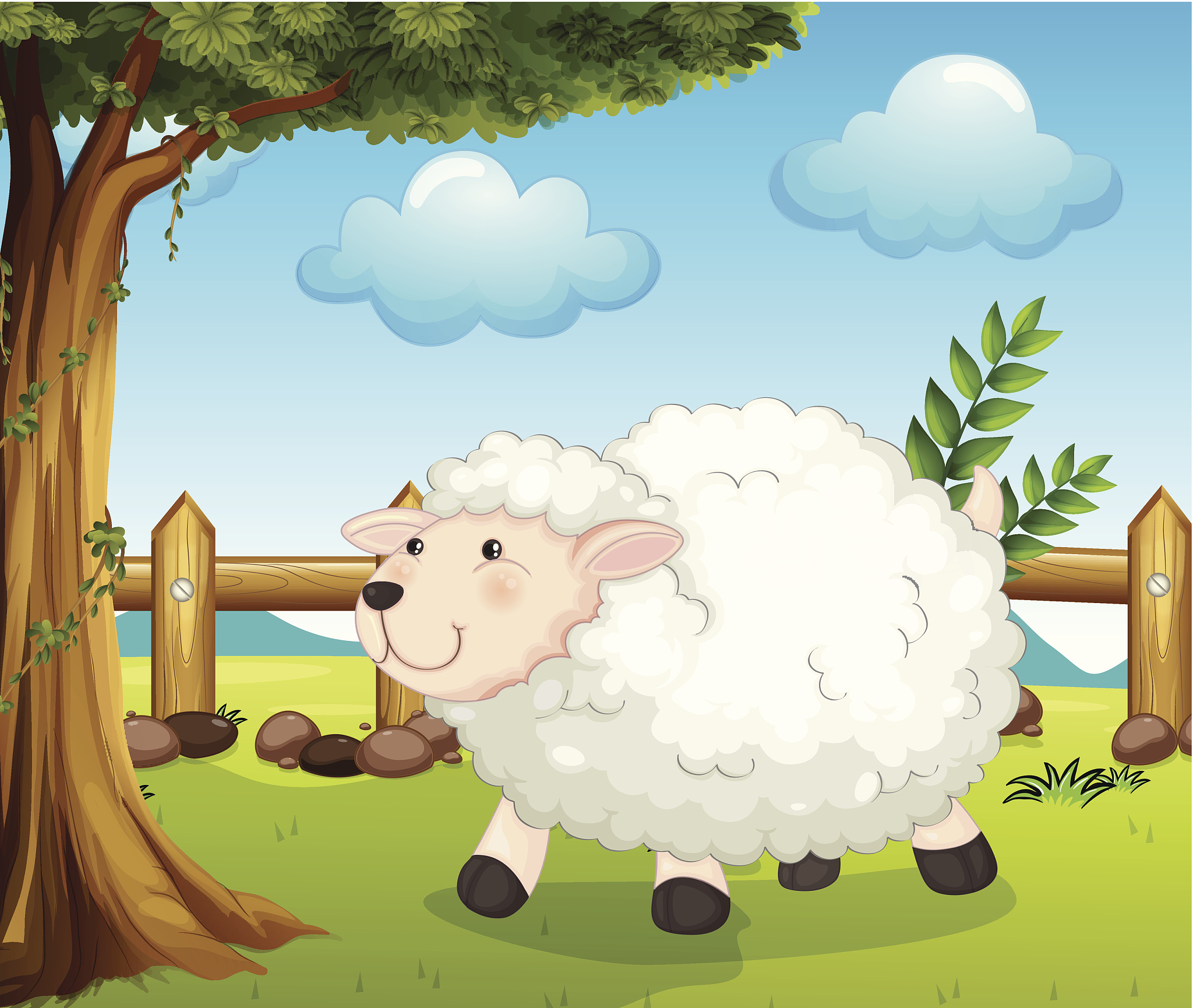 右边有一个仙女在天上他问左边的小男孩：whets the wqf？ 右边的小男孩回答：Ha Ha其实小男孩在骗人小男孩身边有三只小羊 仙女身边有三位公主 帮我编成小男孩撒谎故事