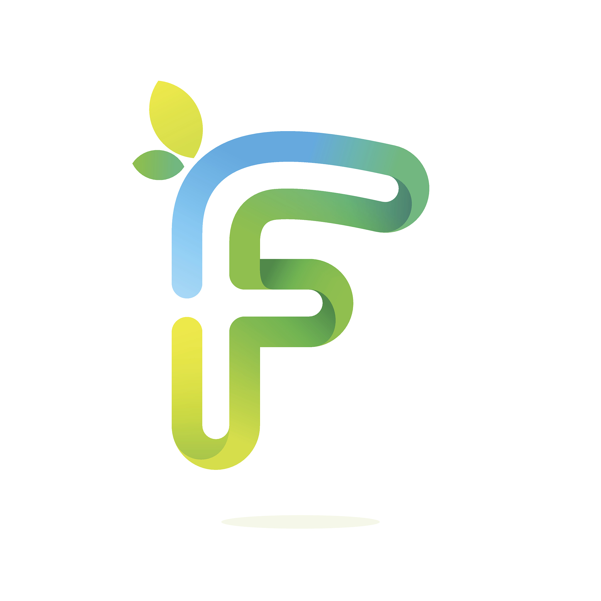 f letter with green leaves eco icon.