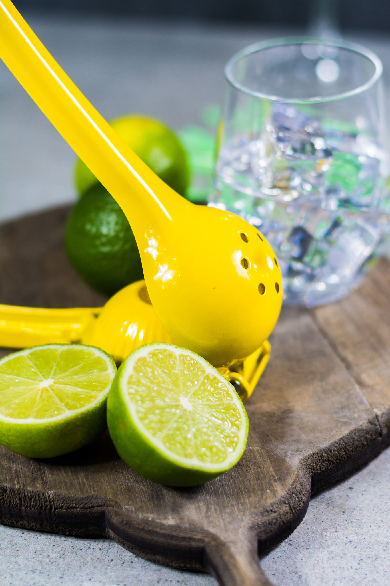 lime manual press for preparation of cocktails, limes and glass 