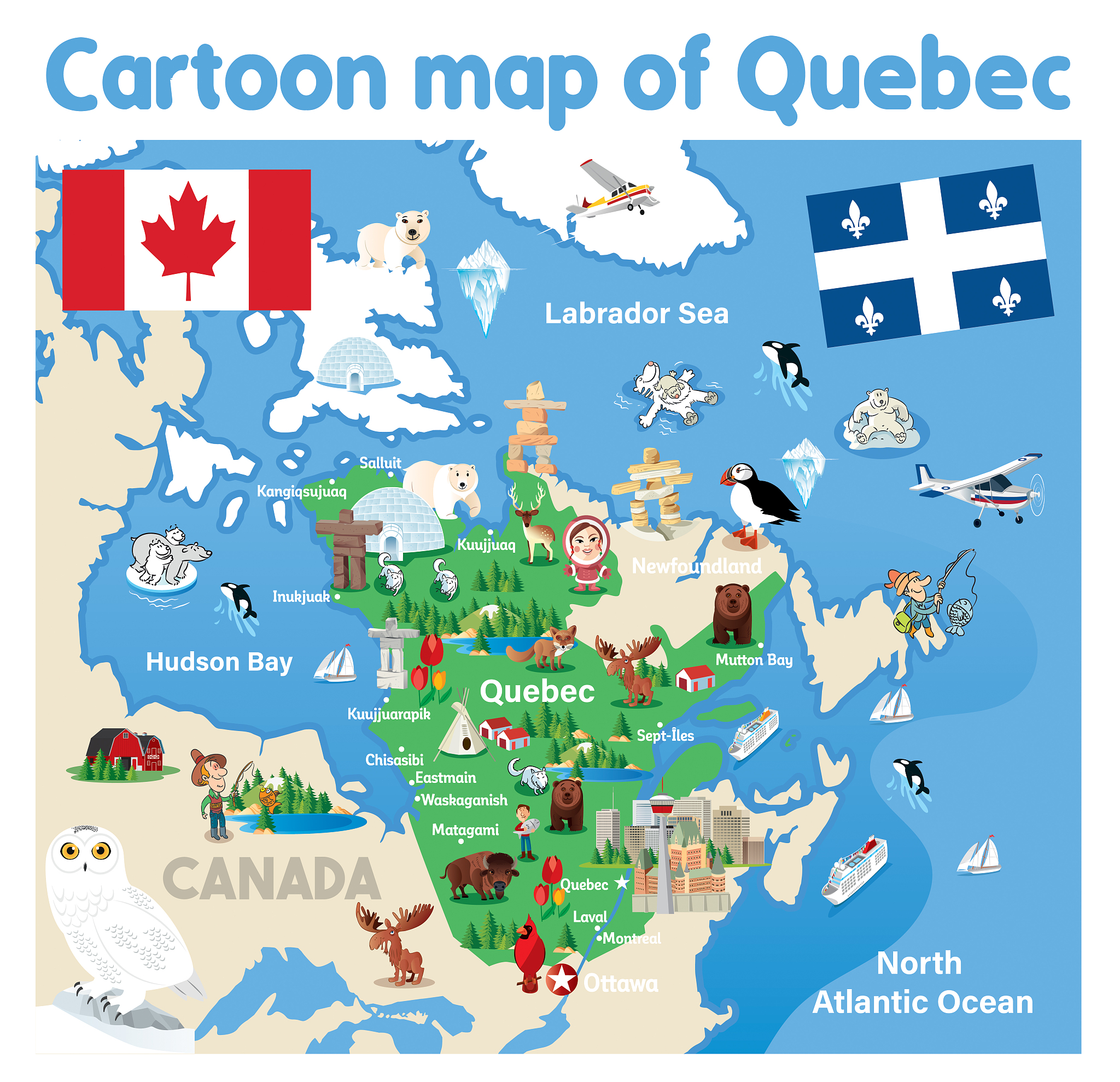 cartoon map of quebec