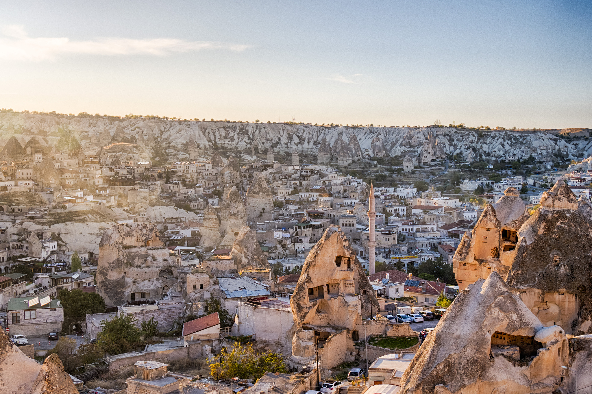 aerial view of goreme landscape at sunset