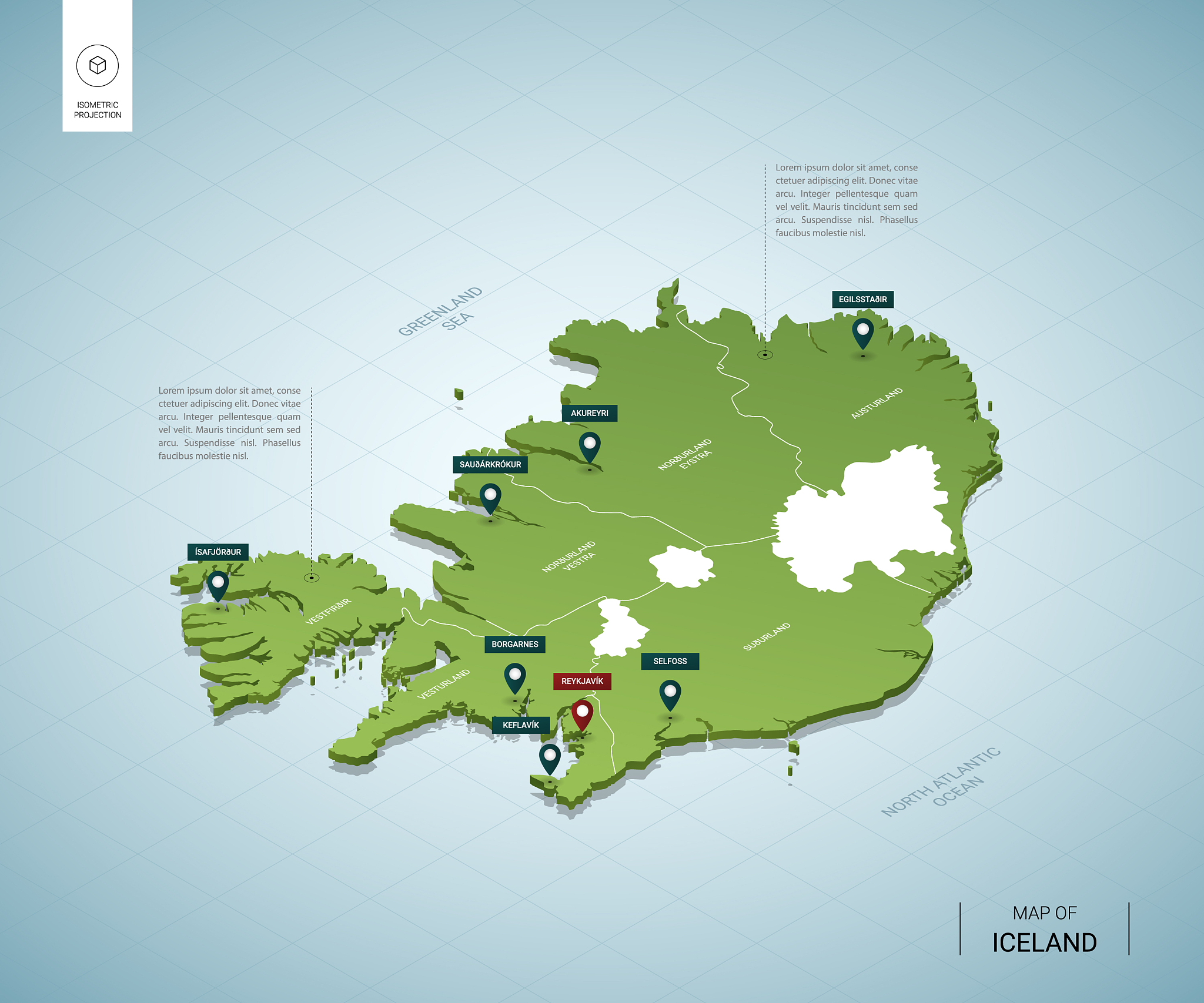 stylized map iceland isometric 3d green map