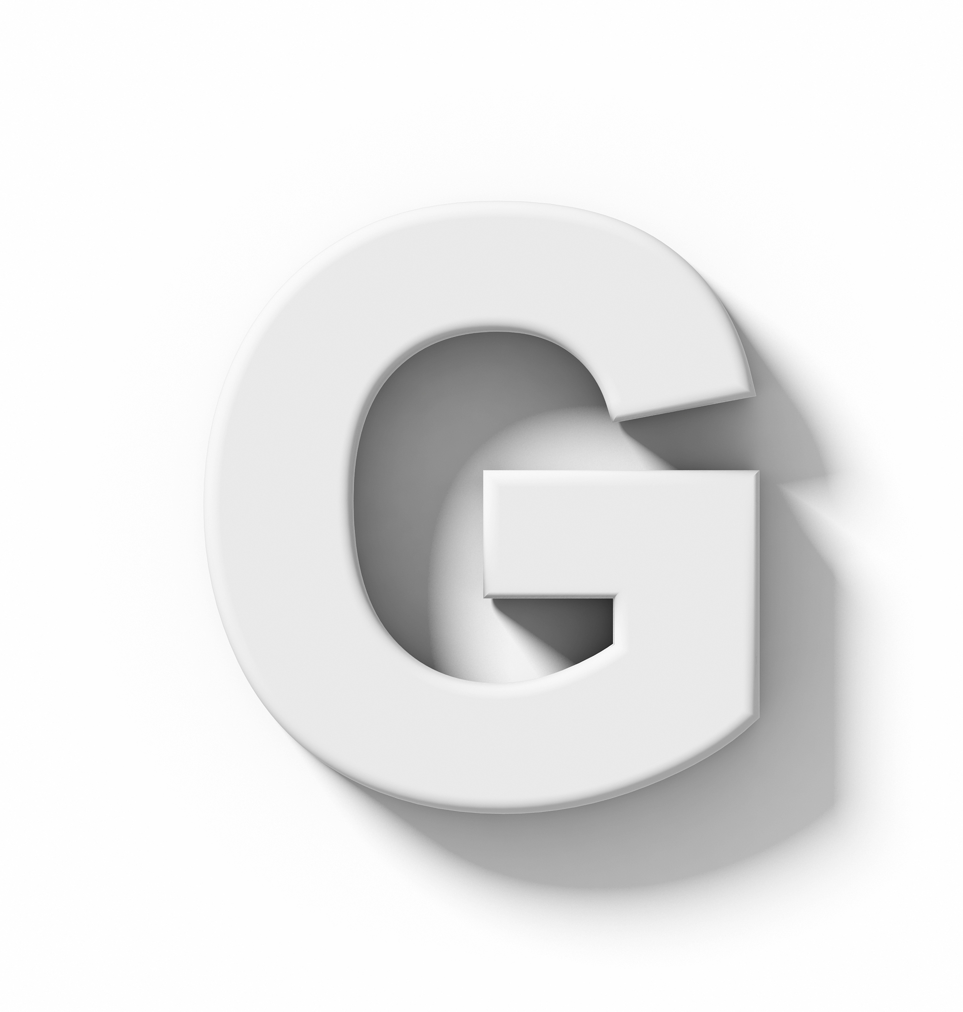 letter g 3d white isolated on white with shadow - orthogonal pro