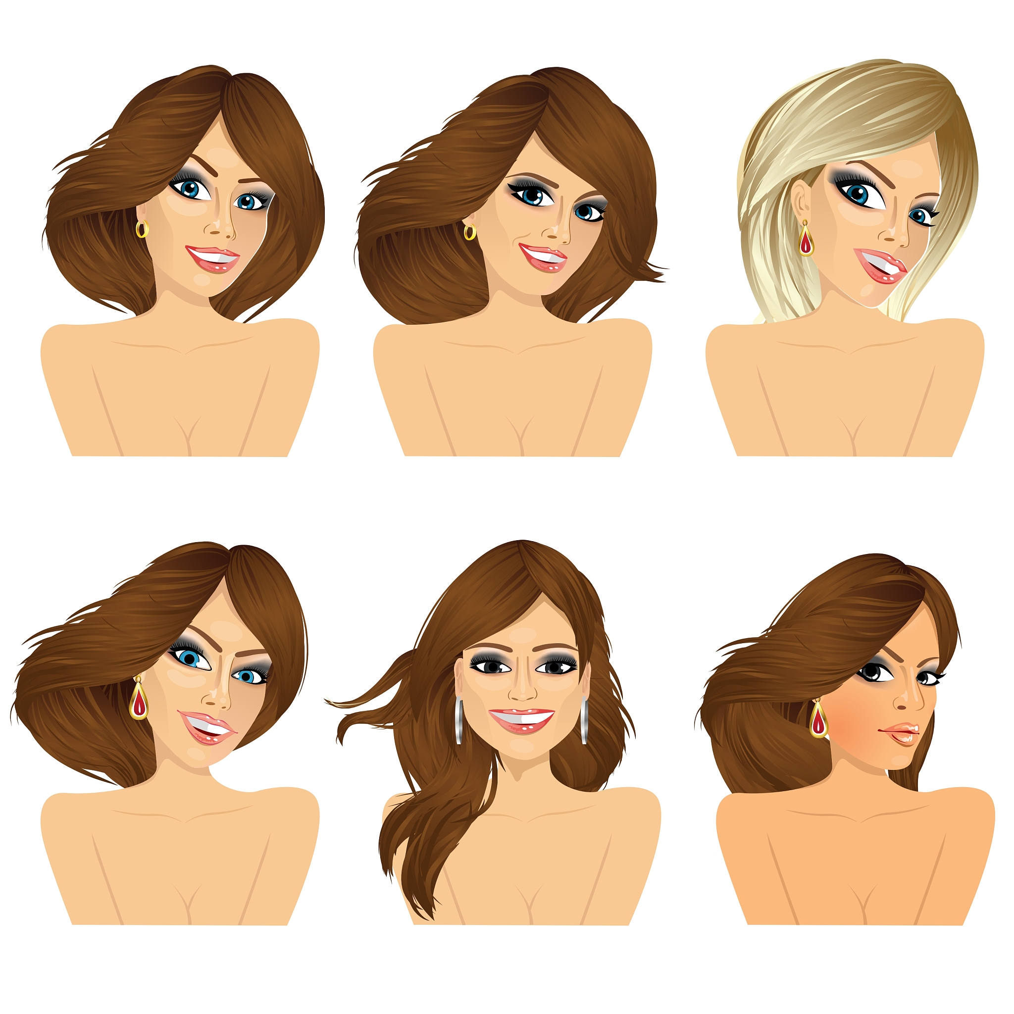 six attractive caucasian women faces