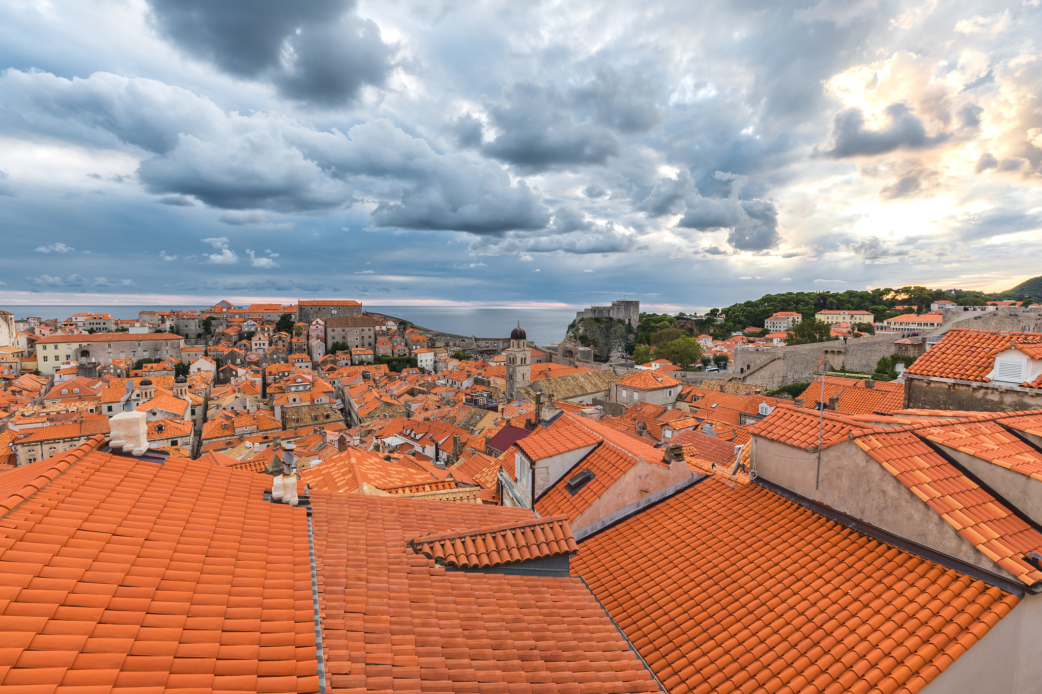 view of dubrovnik old town buildings and red roofs from the city