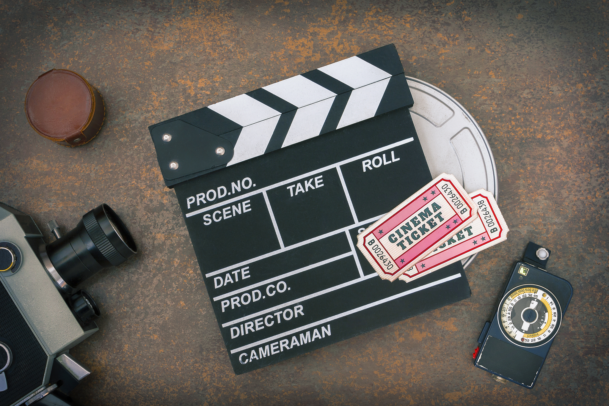 movie tickets and filming equipment