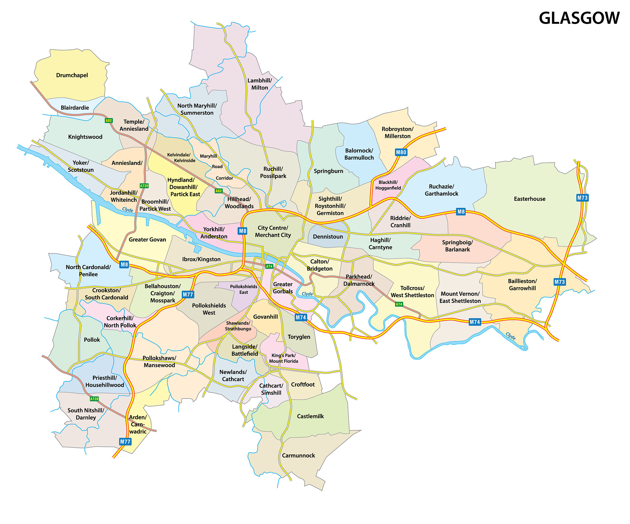glasgow roads and neighborhoods map