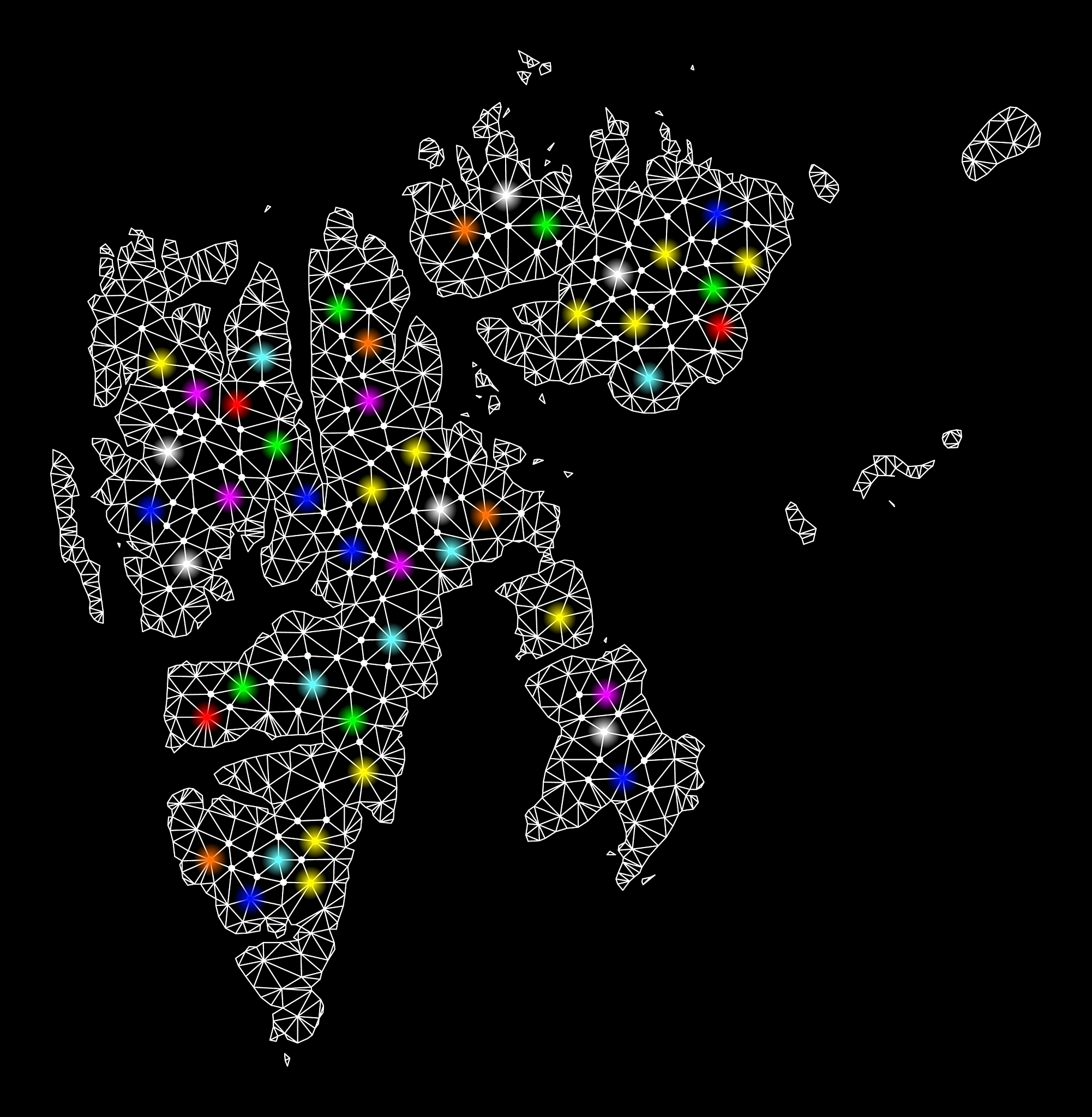 mesh 2d map of svalbard islands with bright light
