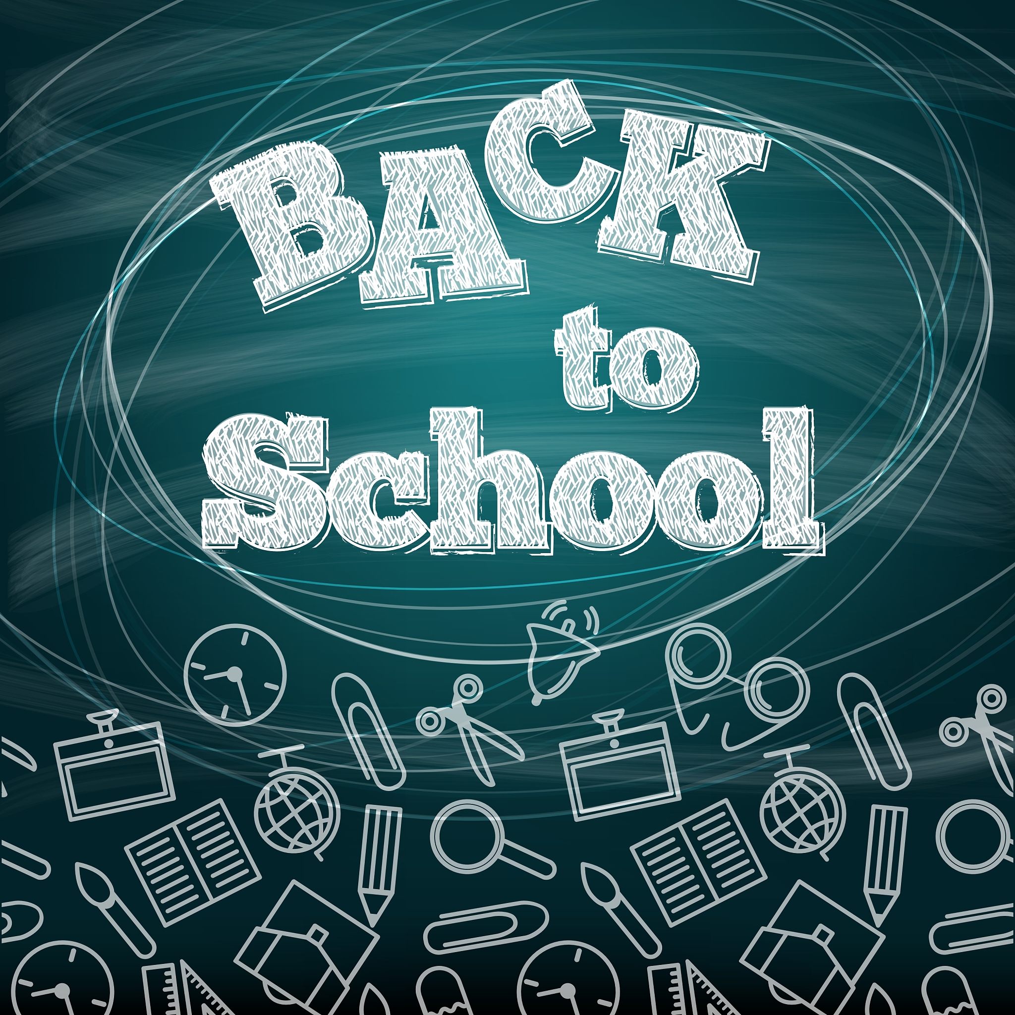 back to school school icons on a blackboard