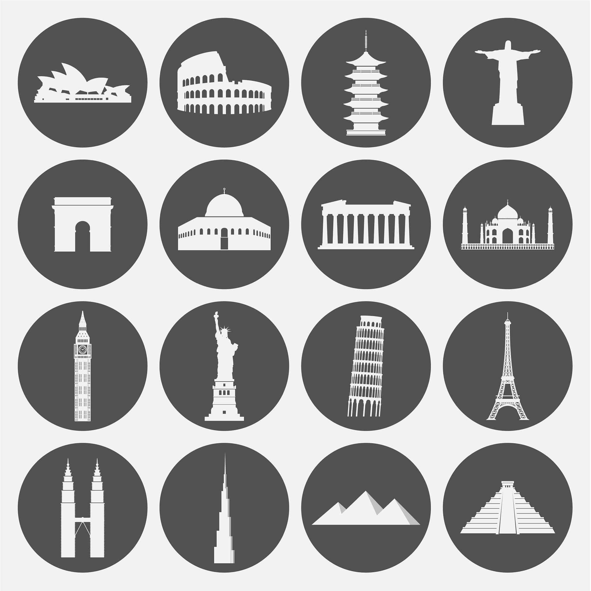 travel landmarks icon set