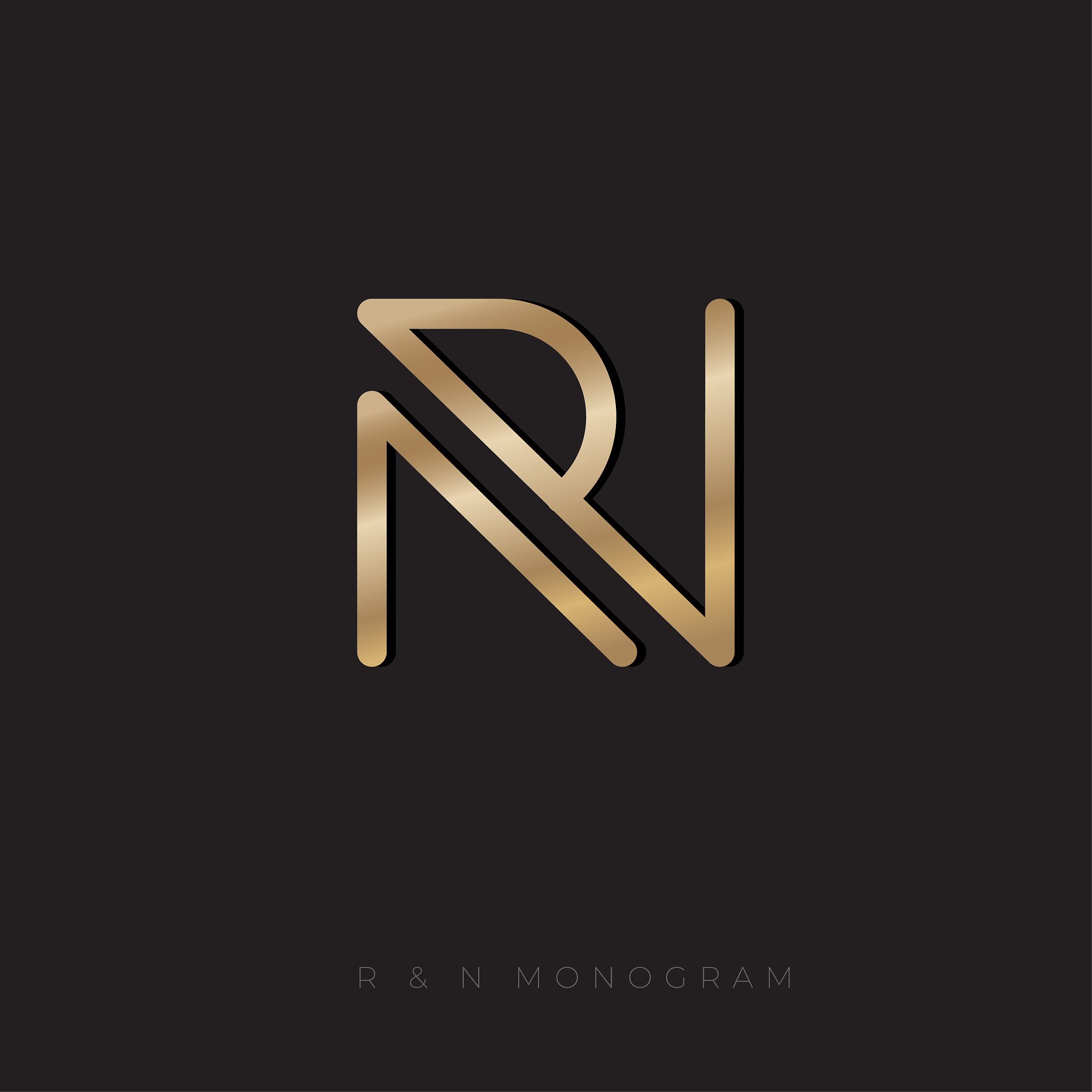 r and n monogram linear gold letters