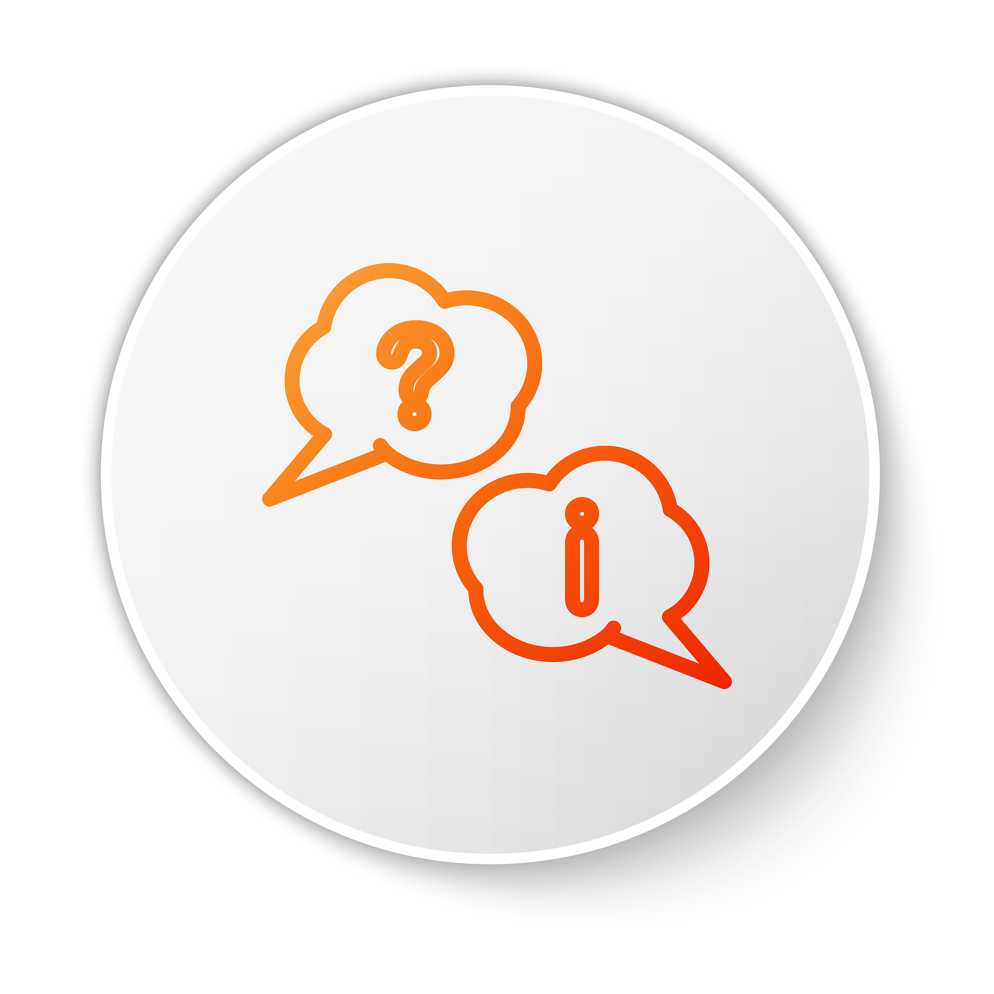 orange line speech bubbles with question and