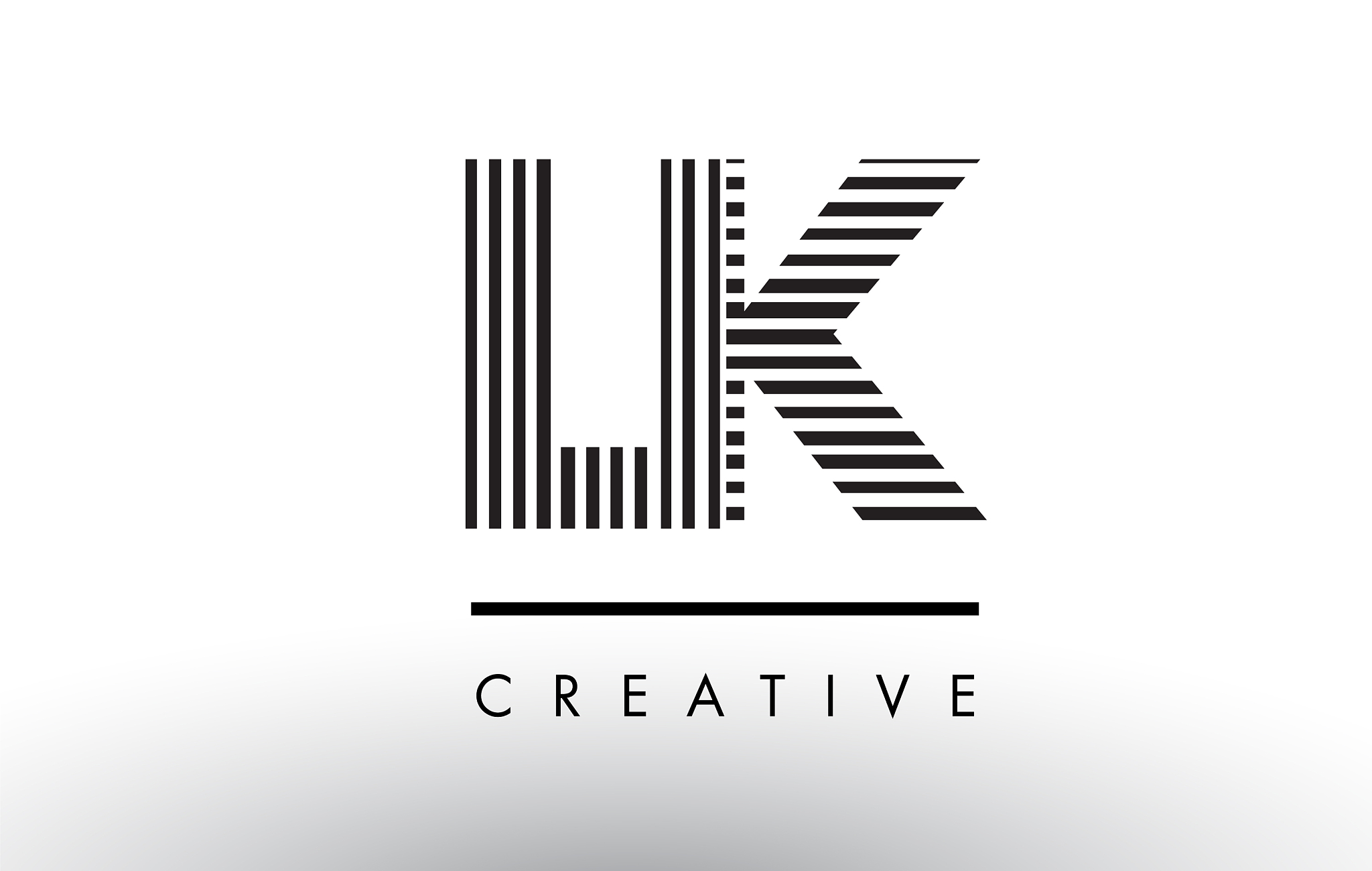 lk l k black and white lines letter logo design