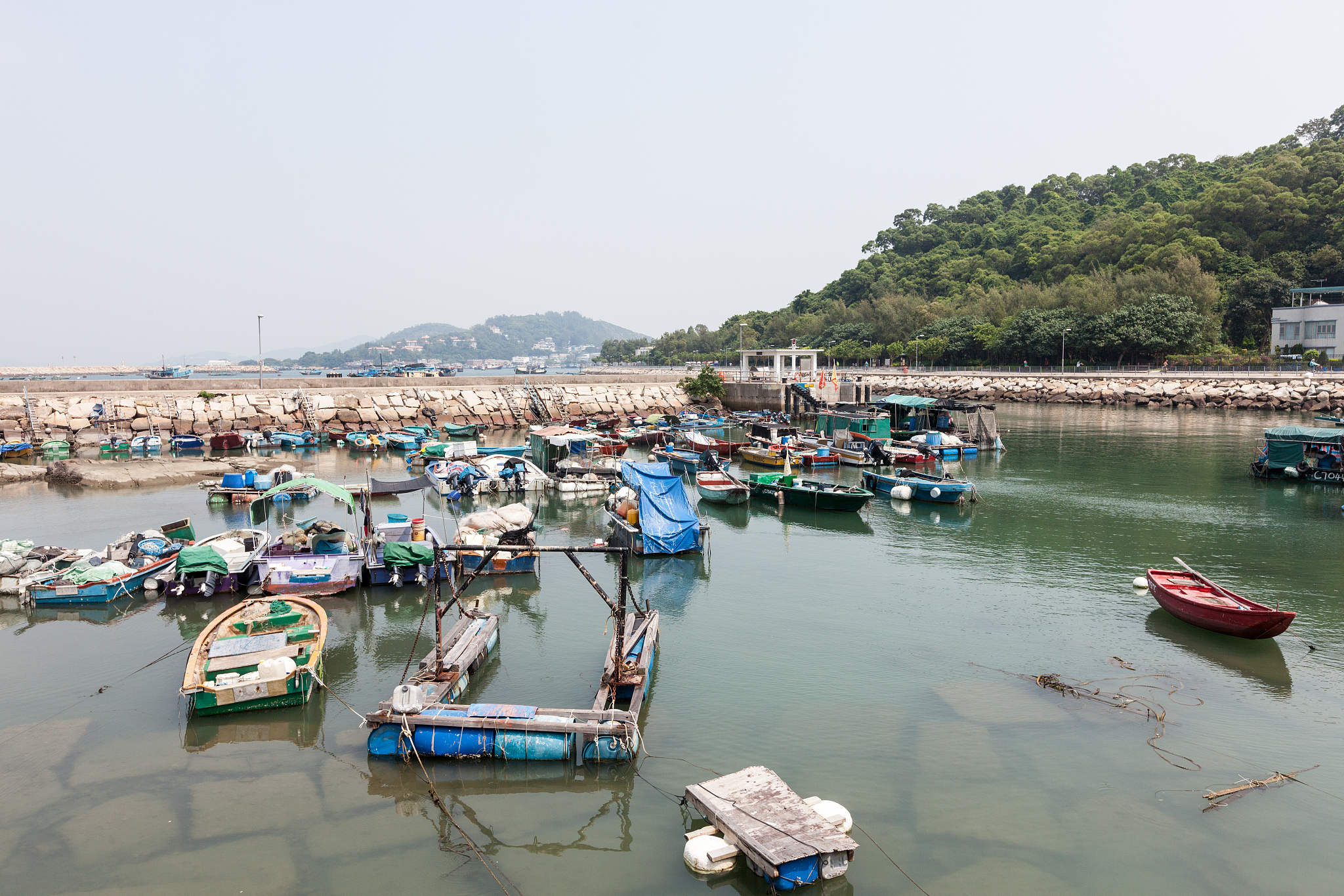 the fishing harbour and fishing boats on island cheung chau, hon