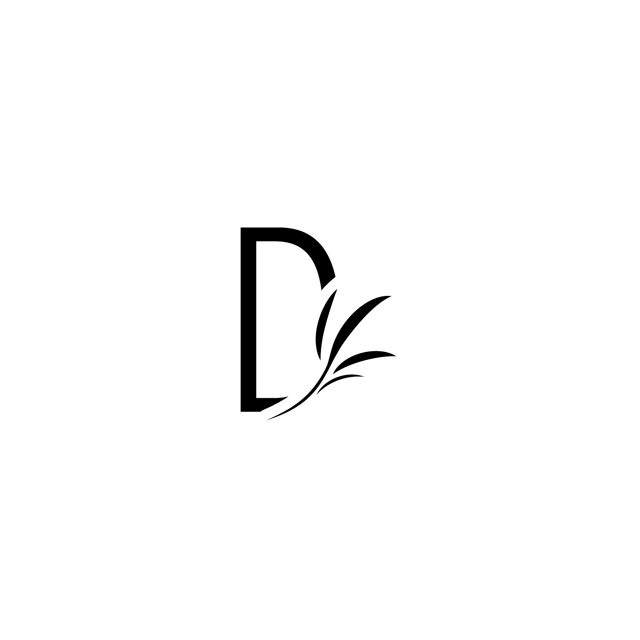 elegant leaf letter d, vintage style alphabet design template