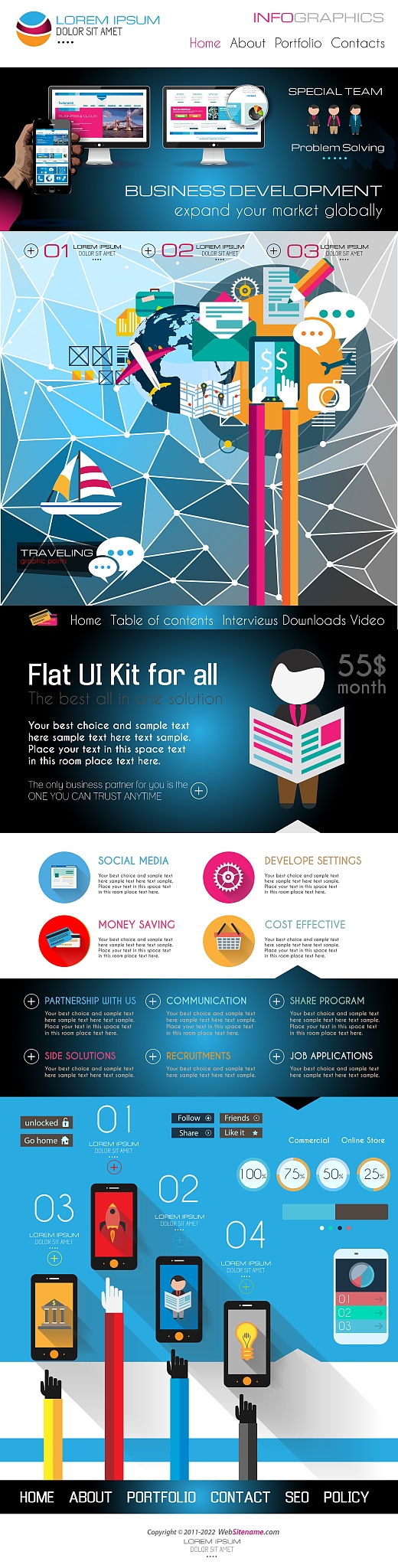 one page website flat ui design template