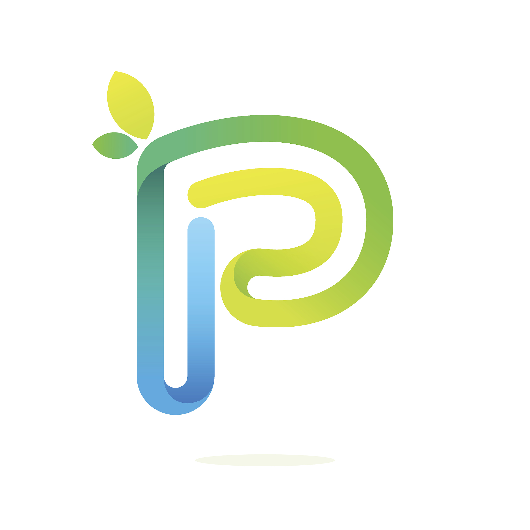 p letter with green leaves eco icon.