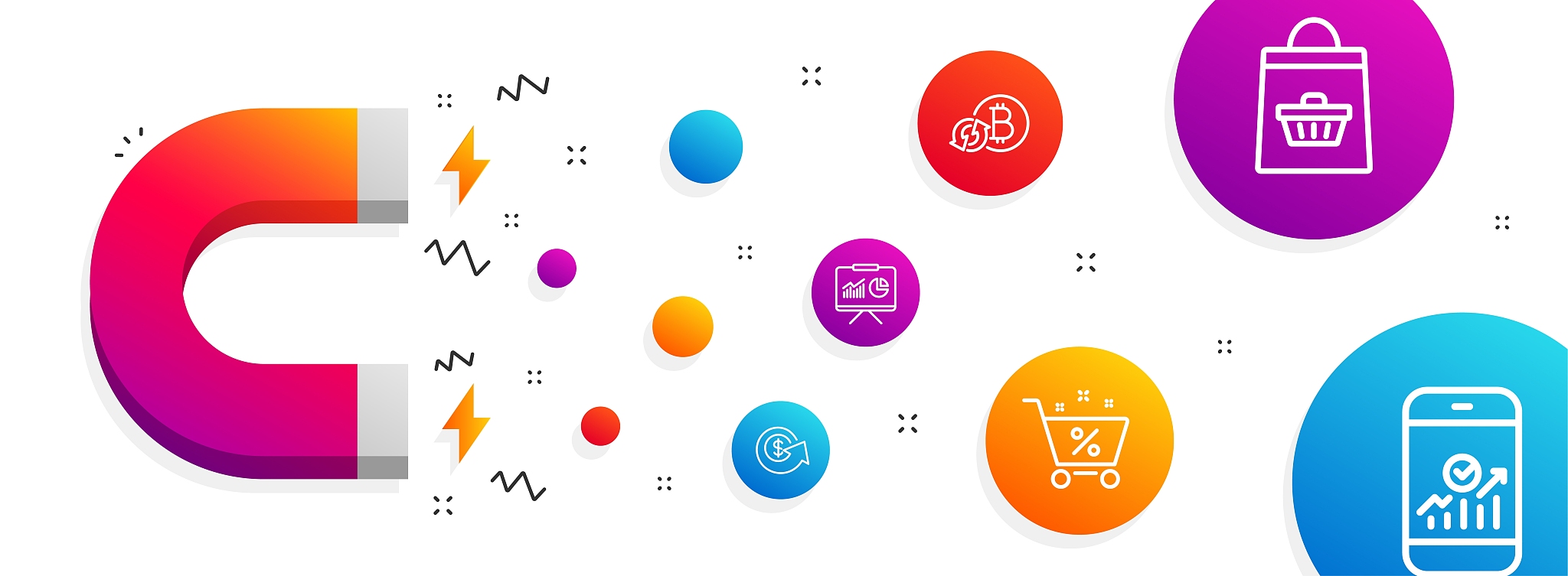 presentation, dollar exchange and refresh bitcoin icons set. vec