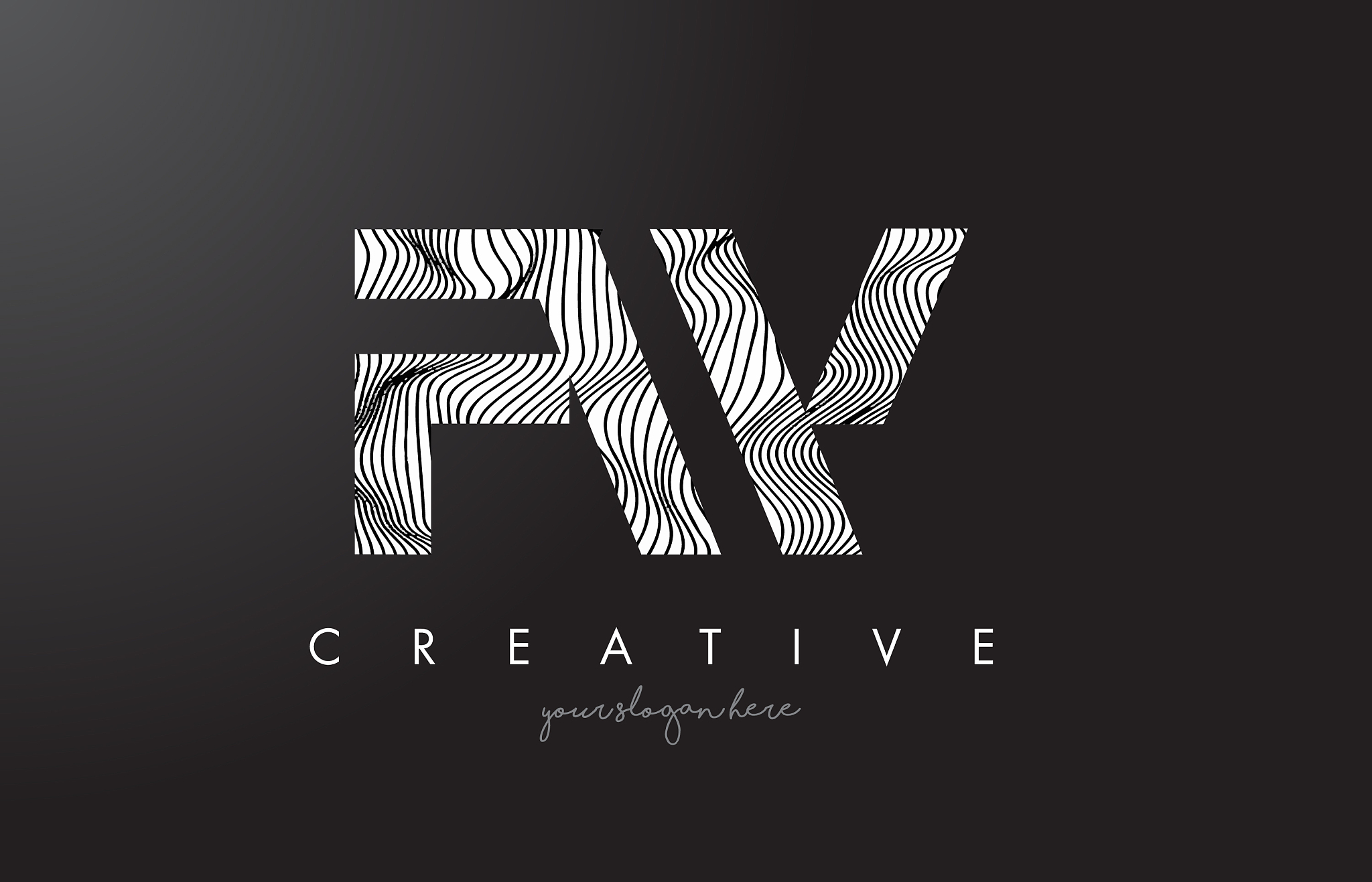 fw f w letter logo with zebra lines texture