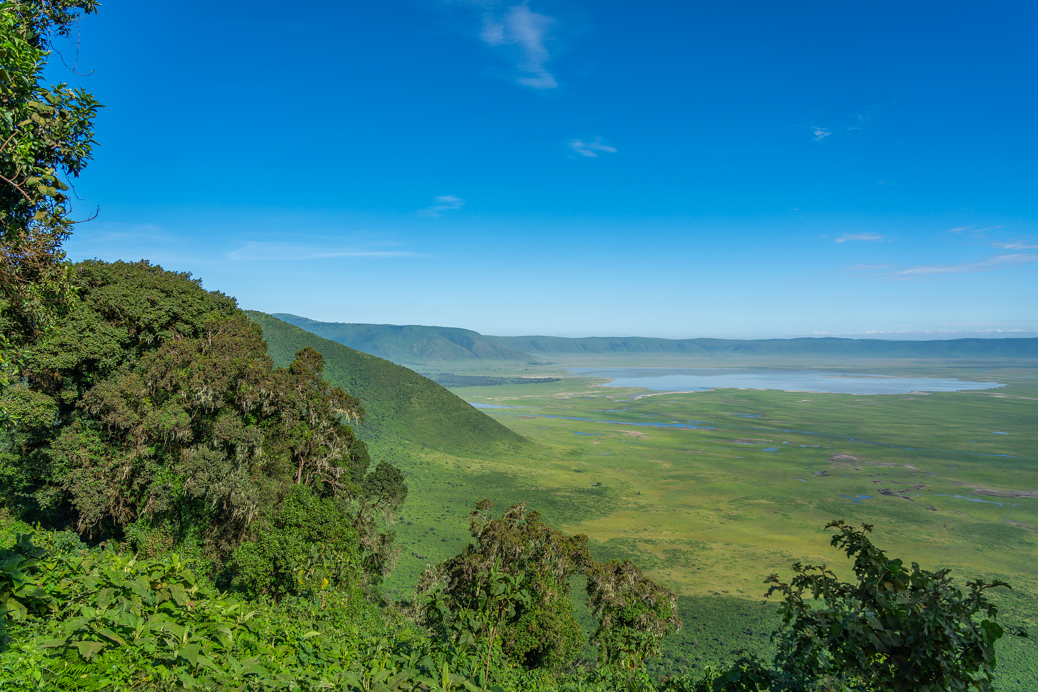 view over ngorongoro conservation area with the lake
