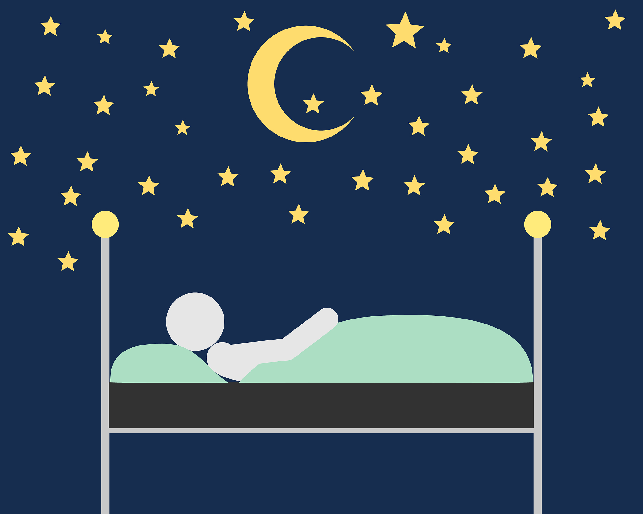 person sleeps outdoors in bed unter starry sky