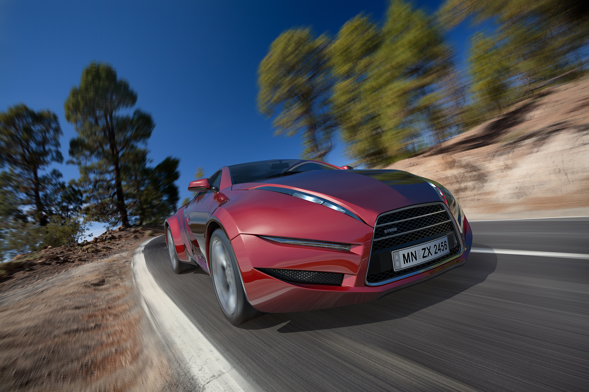 hybrid vehicle moving on the road
