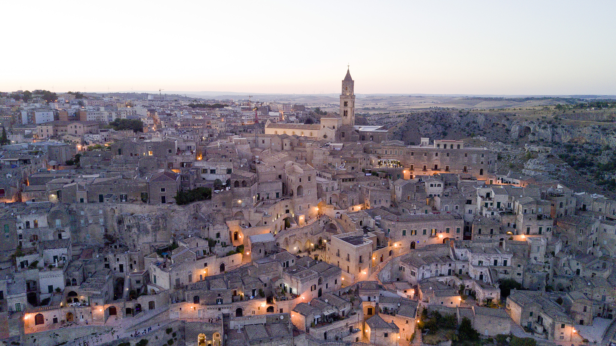aerial photo shooting with drone of matera