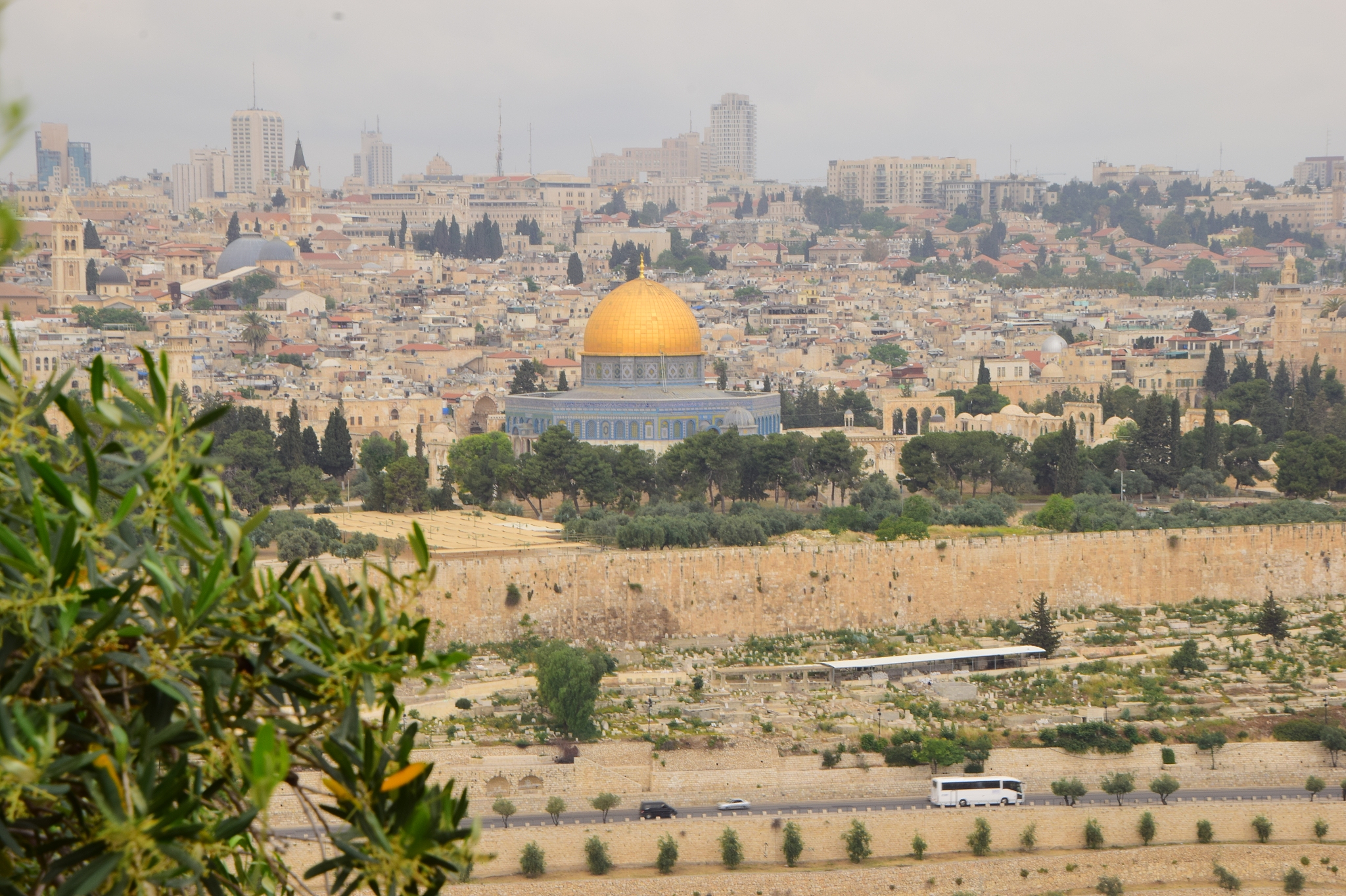 dome of the rock and jerusalem from above the garden of gethsema