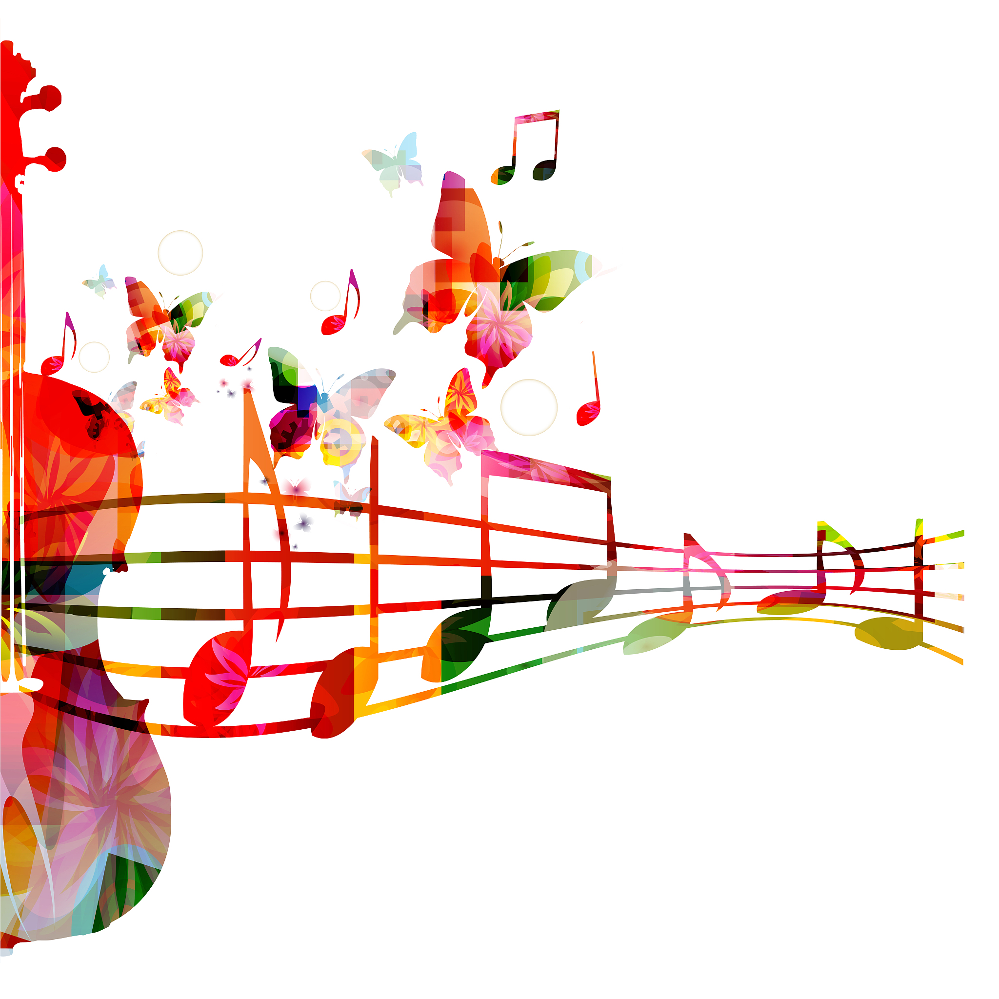 colorful violoncello with music notes