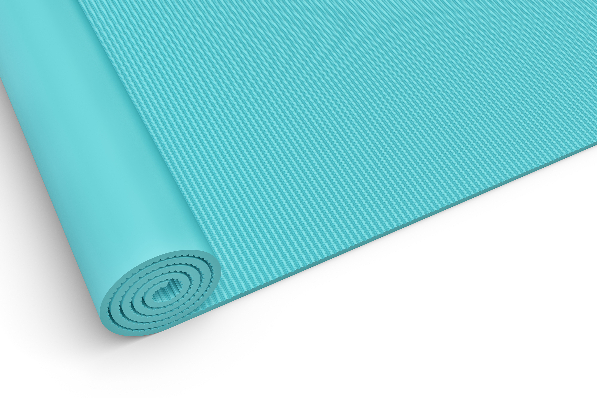 rendering of blue half rolled yoga mat close up on
