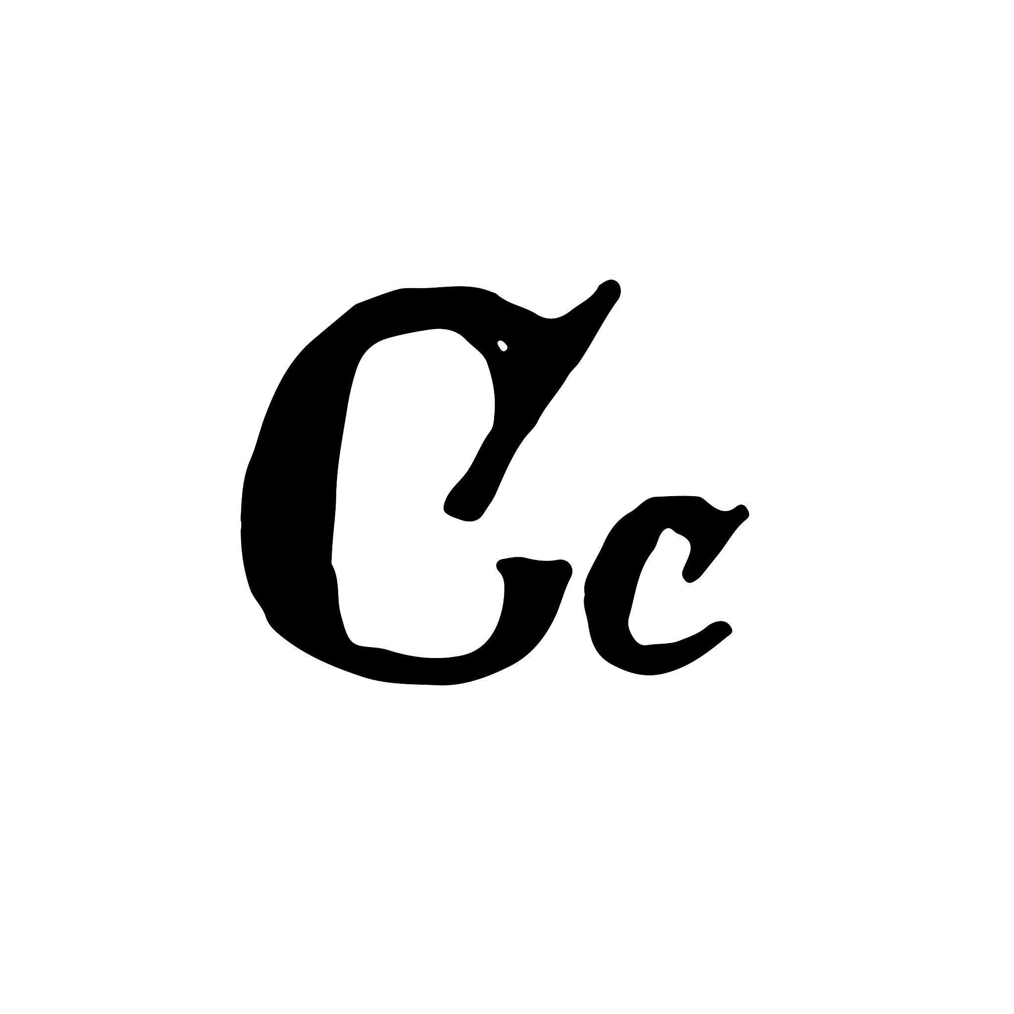 letter c handwritten by dry brush rough strokes