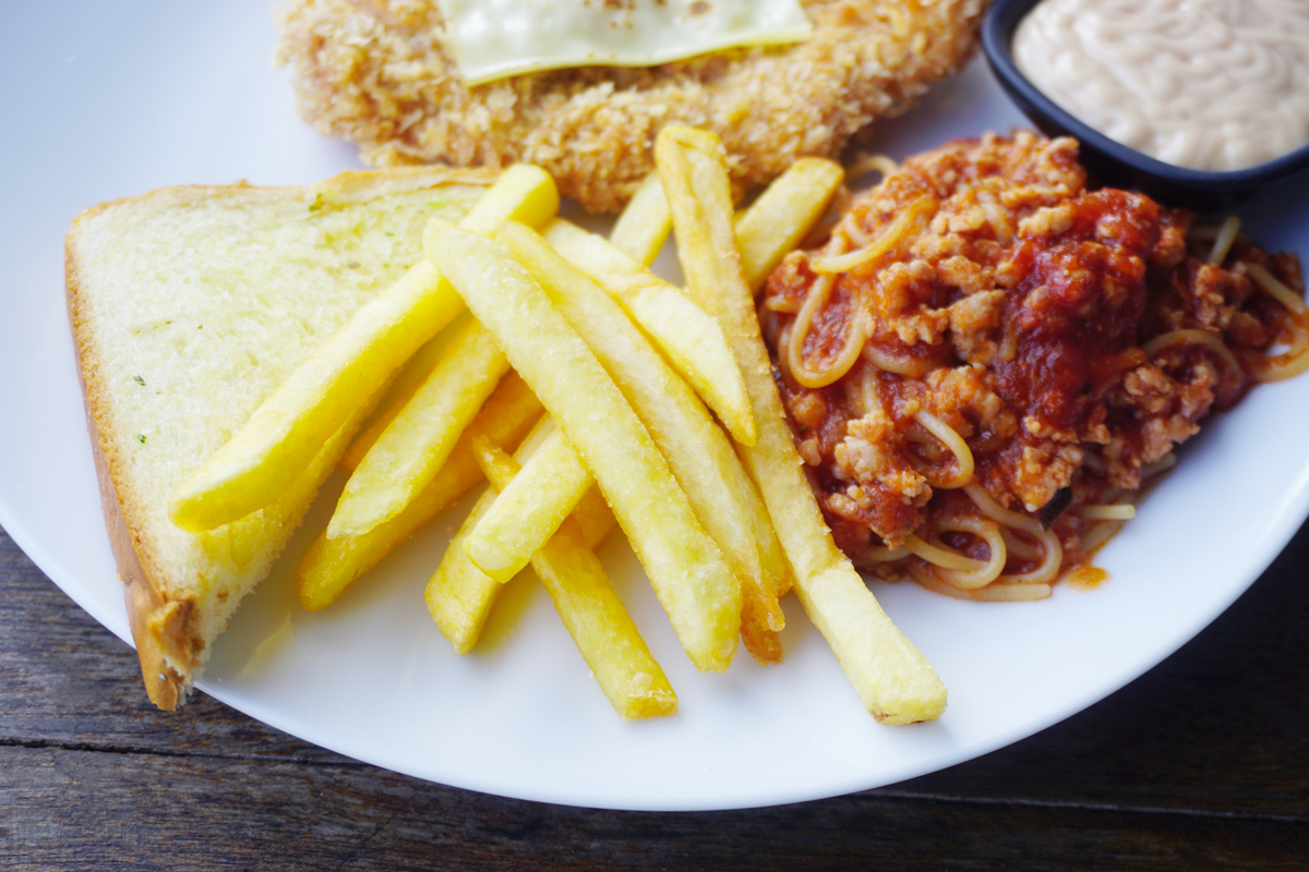 Just this pasta bowl with like three kinds of cheeses and chicken in it from the deli and a protein shake I was way too tired to cook